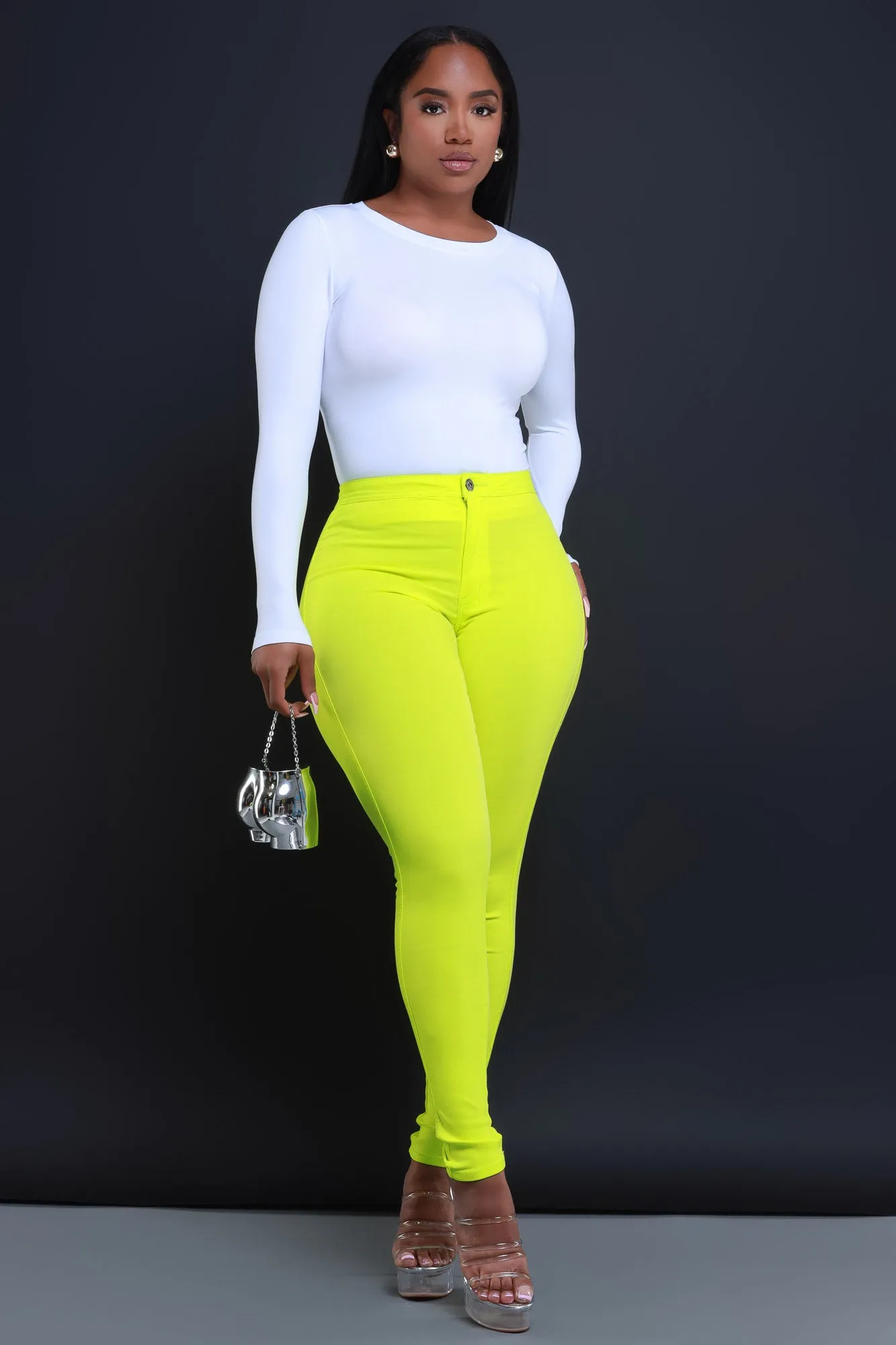 $15.99 Super Swank High Waist Stretchy Jeans - Neon Yellow