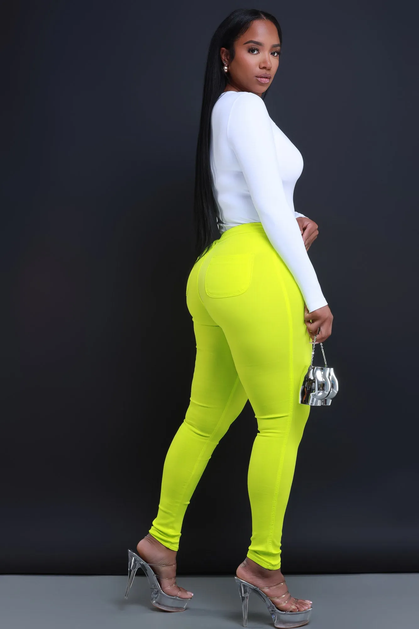 $15.99 Super Swank High Waist Stretchy Jeans - Neon Yellow