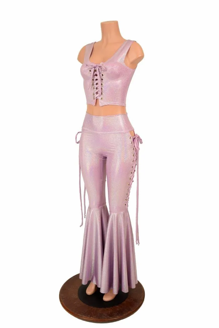 2PC Lace Up Top and Bell Bottoms Set