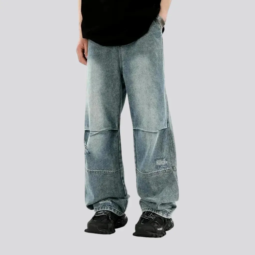 Abraded distressed boho men's jeans