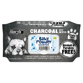 Absorb Plus Charcoal Pet Wipes Baby Powder Scented 15cm x 20cm - 80sheets