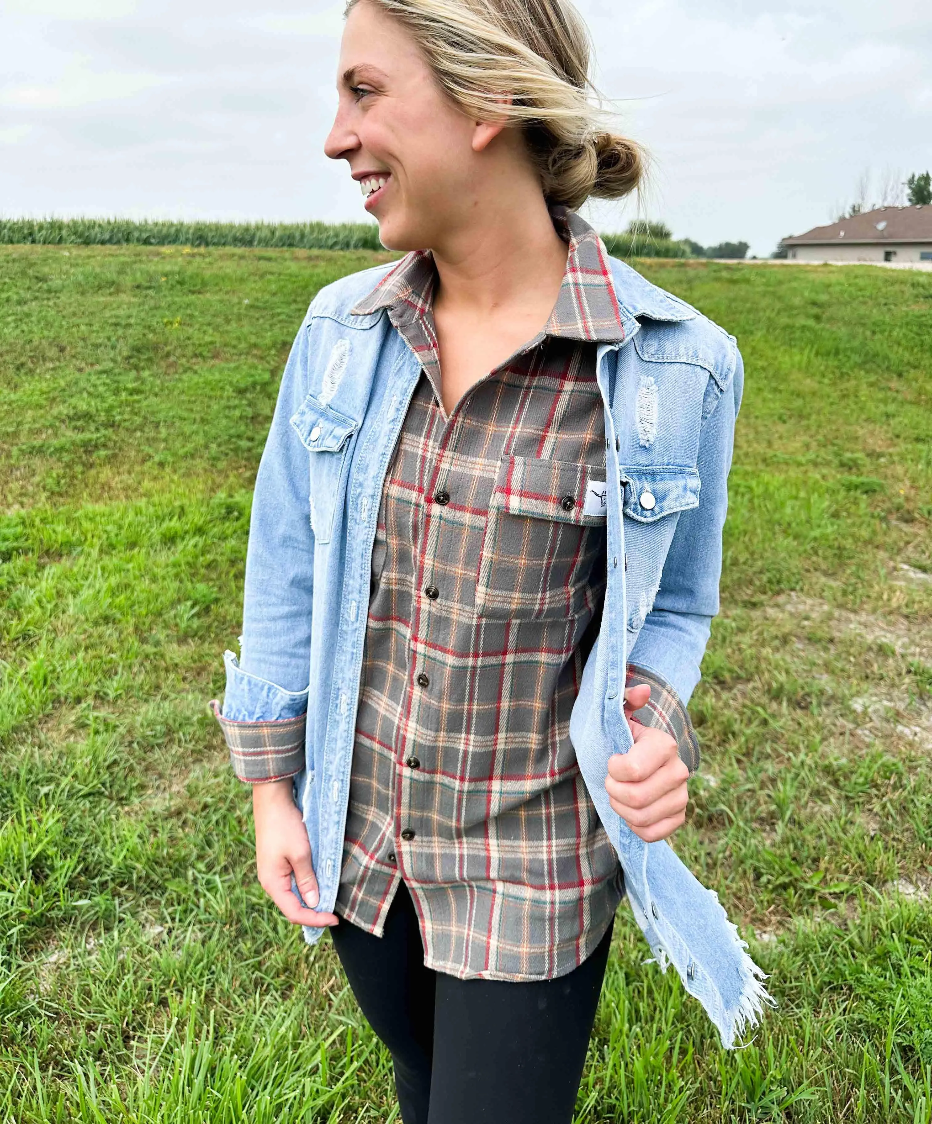 AFC Grey Plaid Women’s Flannel Shirt