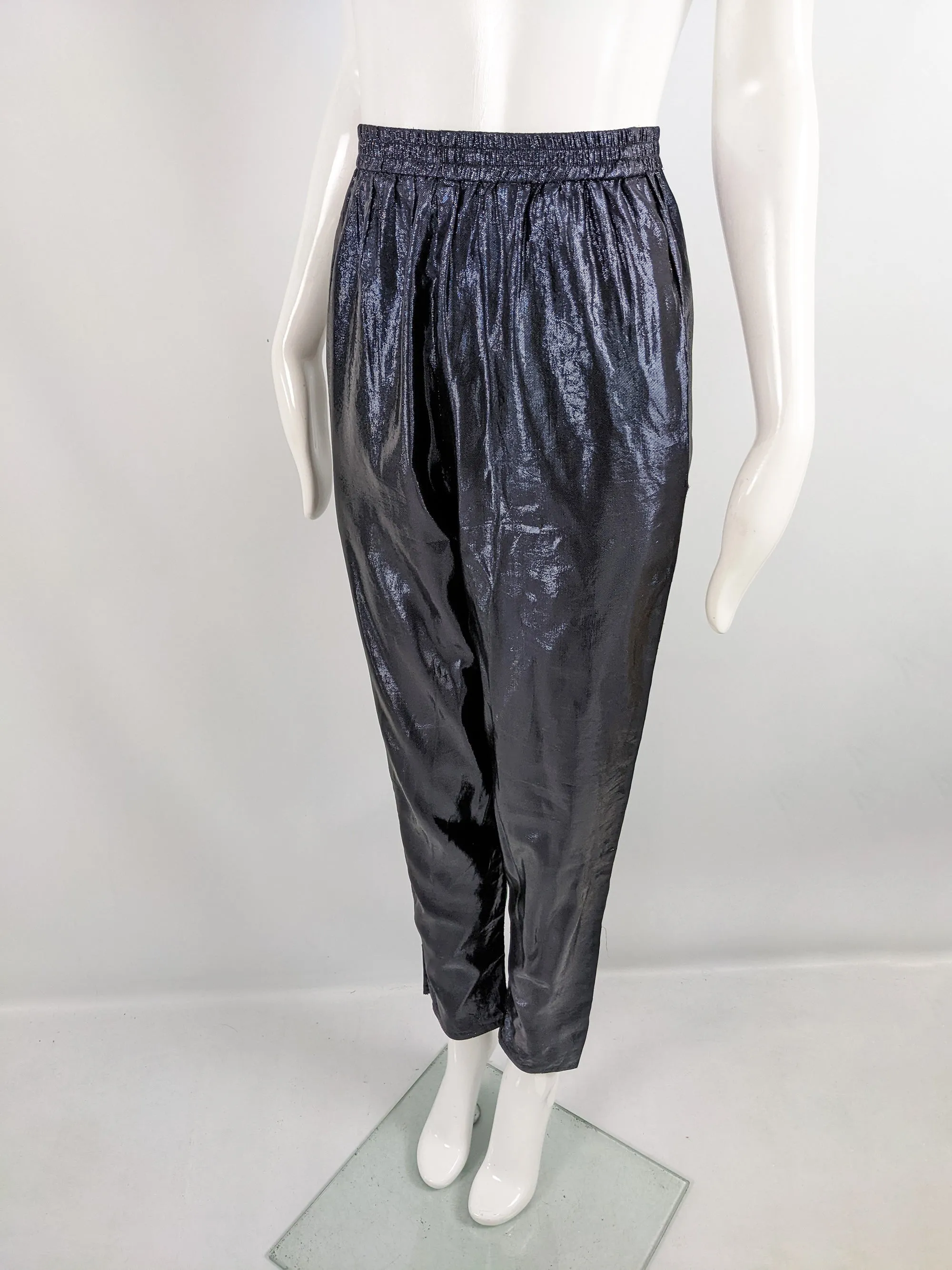 Angelo Tarlazzi Midnight Blue Metallic Silk Lamé Trousers, 1980s