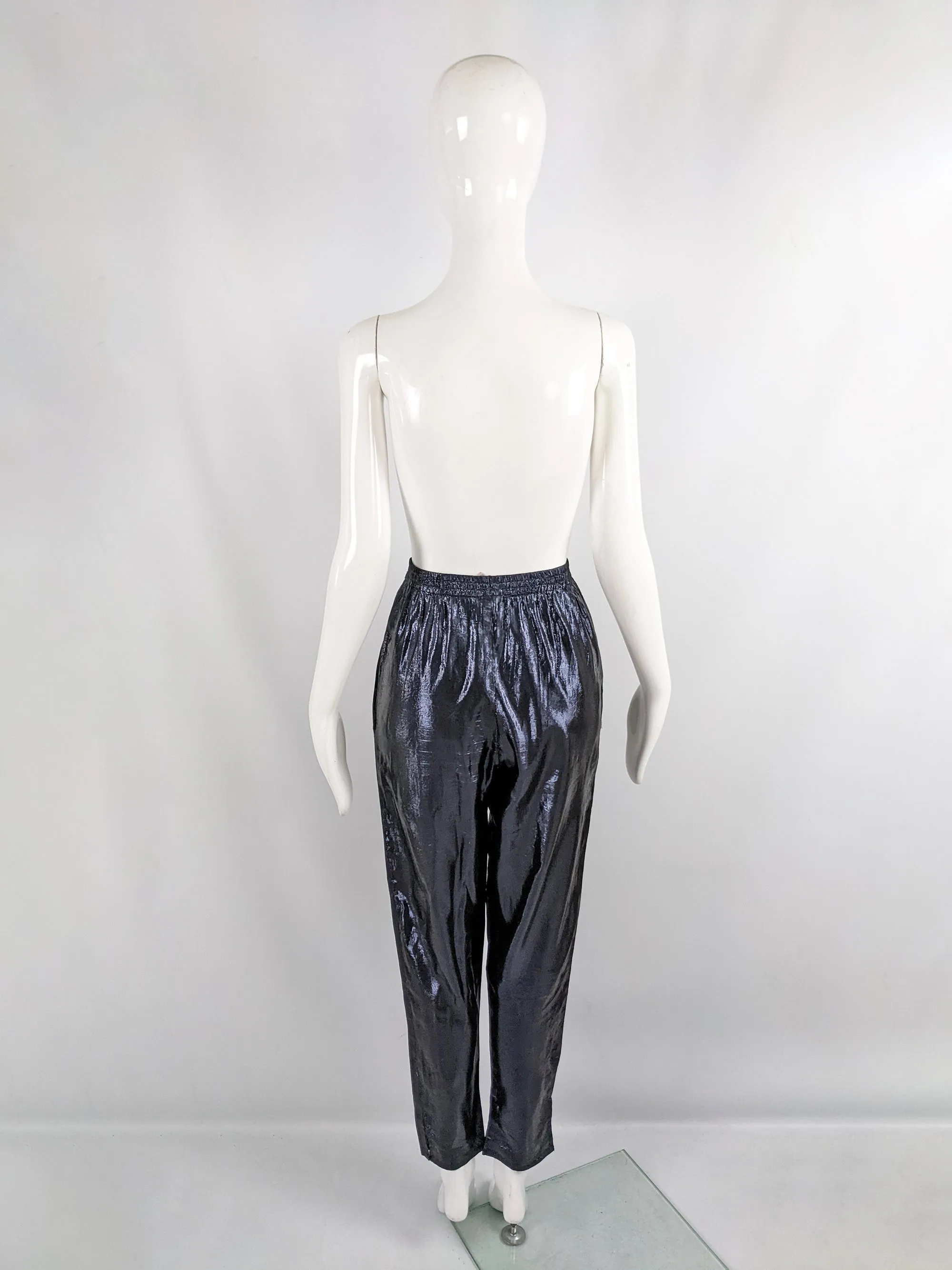 Angelo Tarlazzi Midnight Blue Metallic Silk Lamé Trousers, 1980s