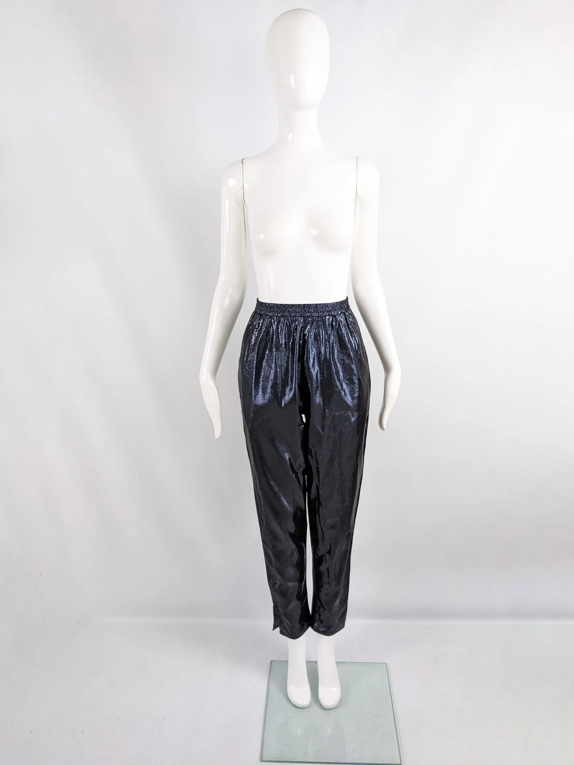 Angelo Tarlazzi Midnight Blue Metallic Silk Lamé Trousers, 1980s