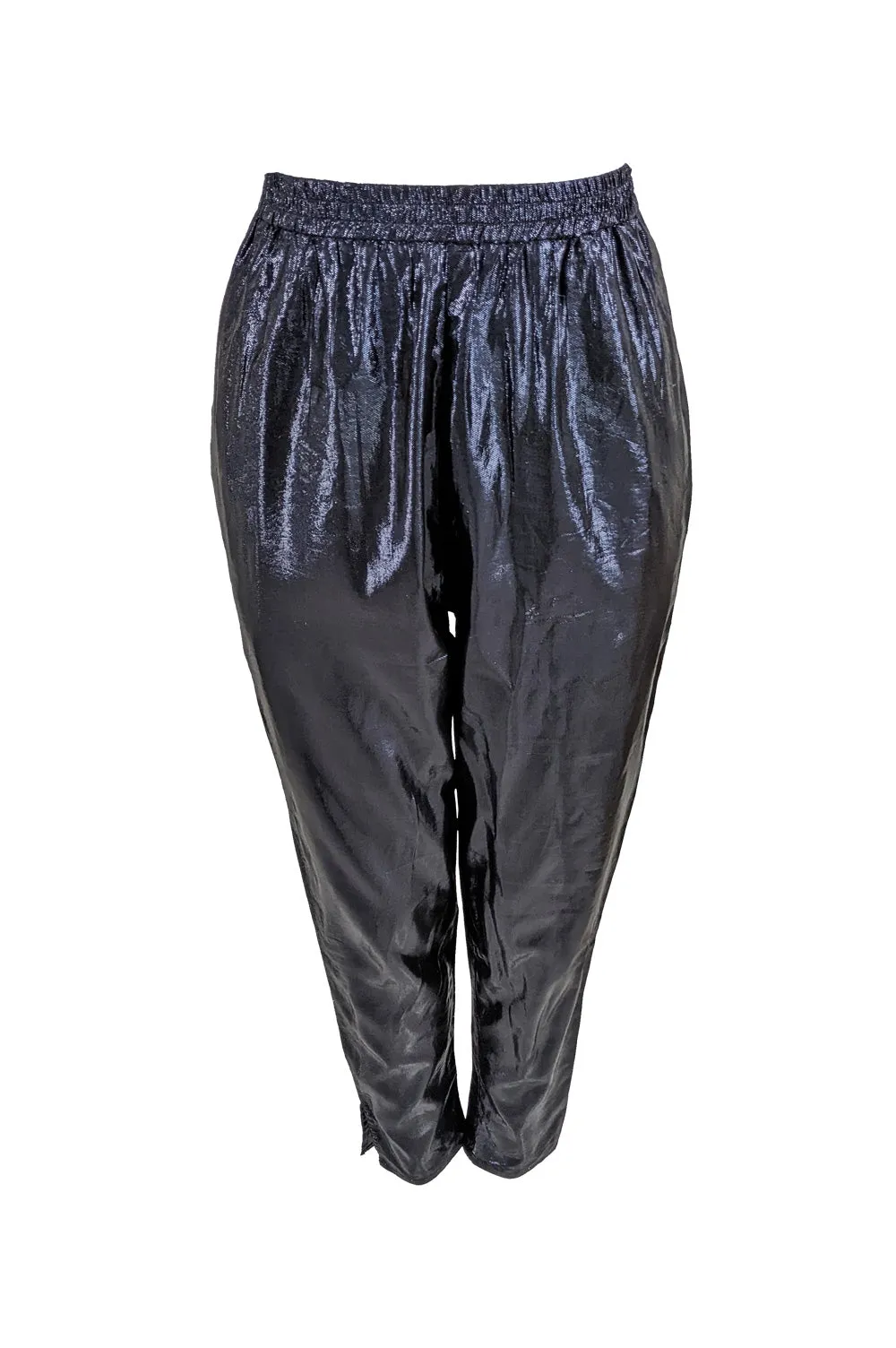 Angelo Tarlazzi Midnight Blue Metallic Silk Lamé Trousers, 1980s