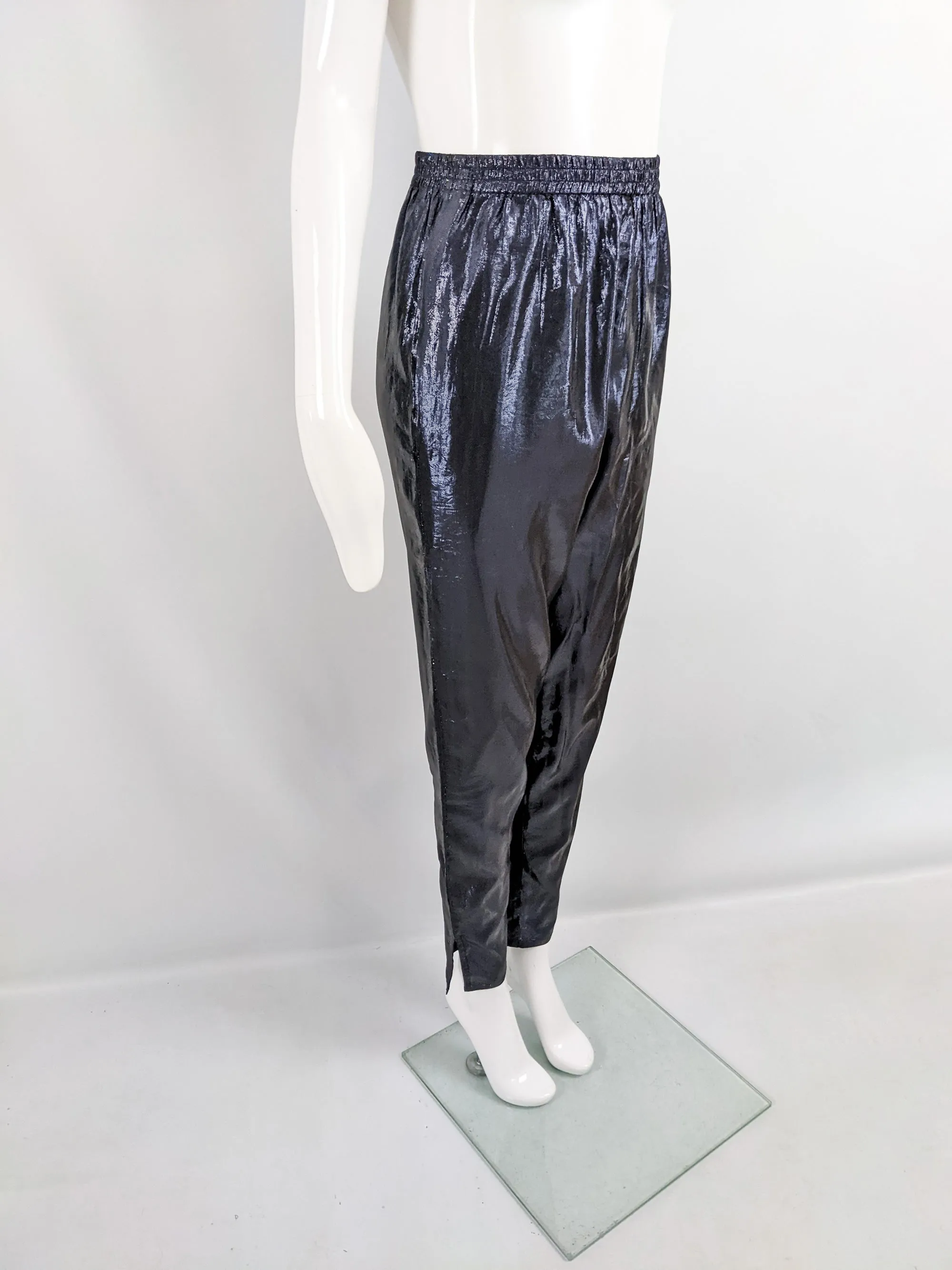 Angelo Tarlazzi Midnight Blue Metallic Silk Lamé Trousers, 1980s