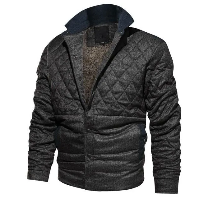 Ash Gray Diamond Quilt Men Warm Jacket