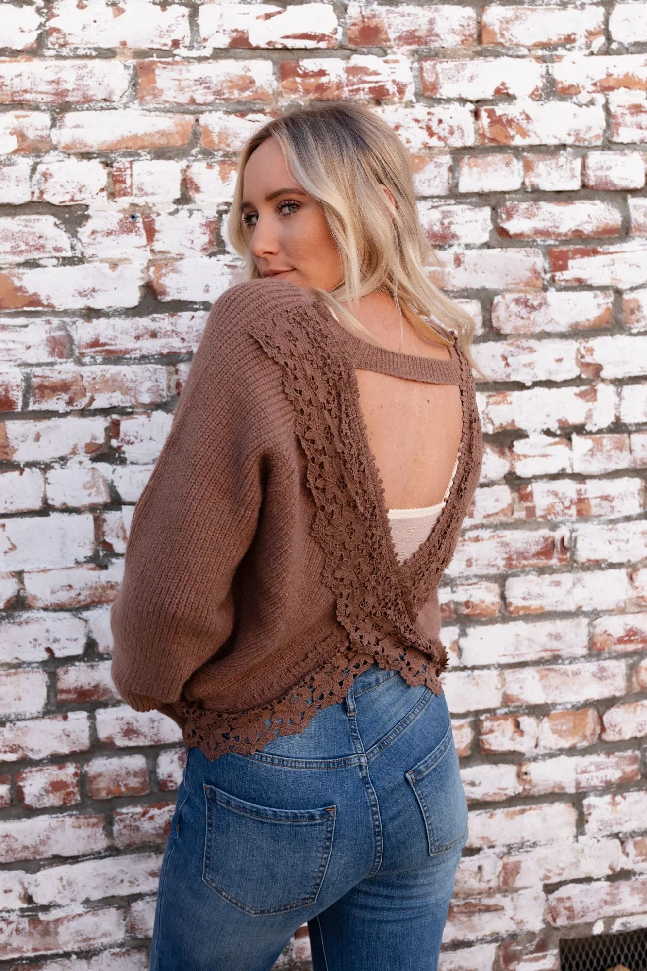 Back To Business Crochet Lace Top - Mocha