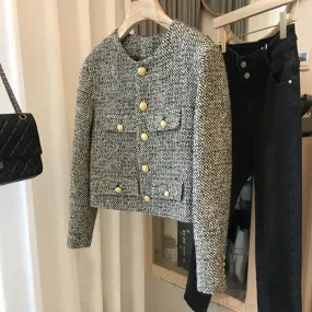 BACK TO COLLEGE   High quality small fragrant wind coat female  spring and autumn new women's retro city tweed short