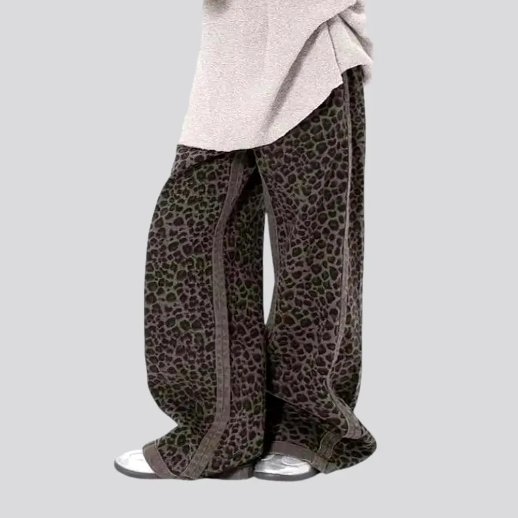 Baggy fit leopard print women's denim pants