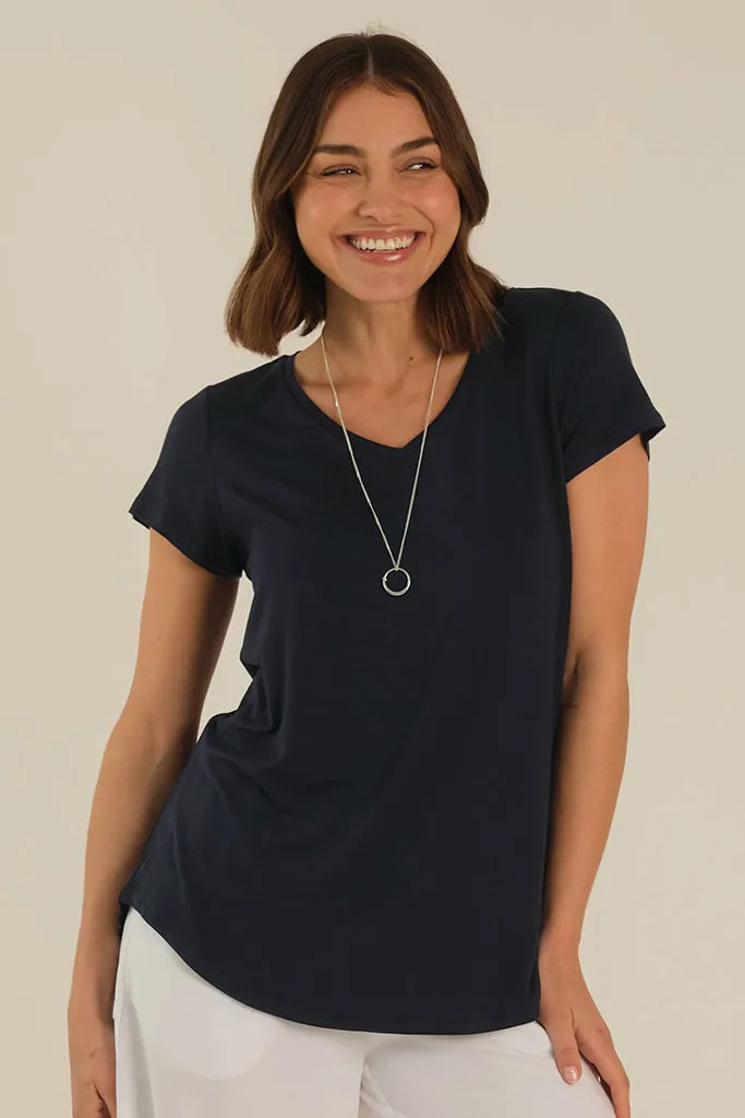 Bamboo V Neck Tee - Dark Navy