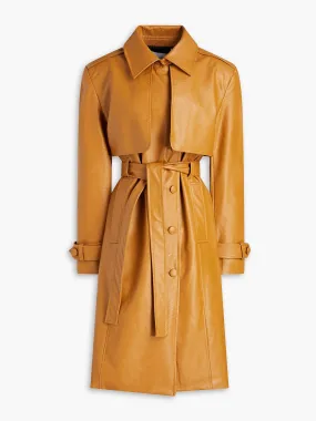 Belted faux leather trench coat