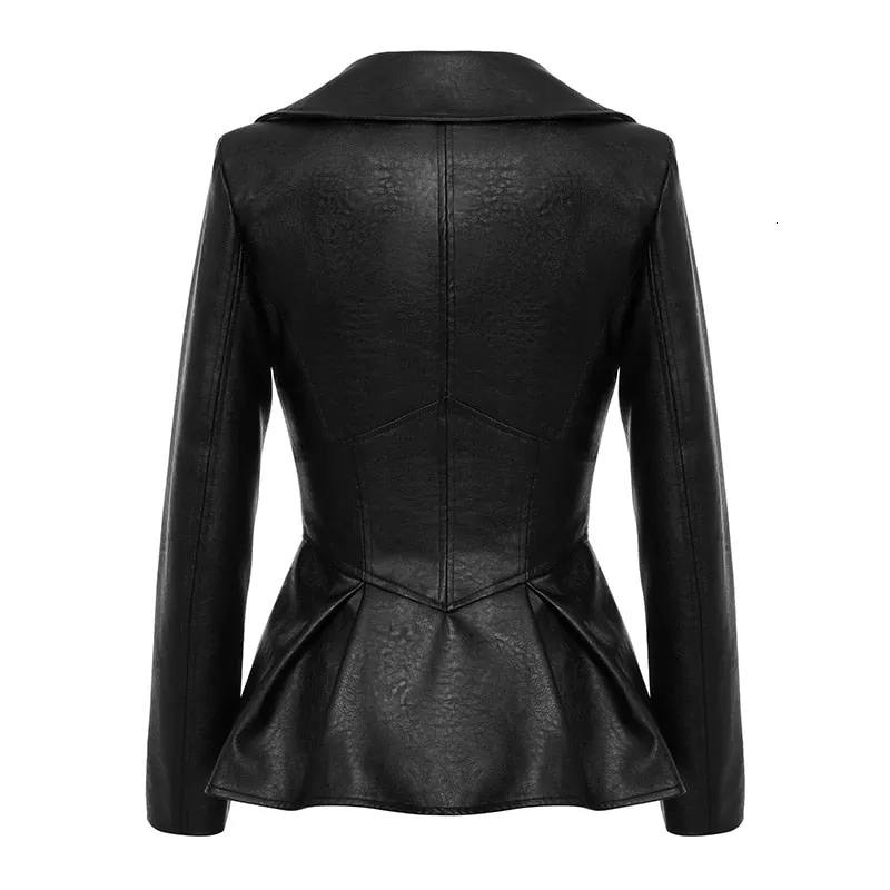 Biker Style Patchwork Irregular Jacket Women Lapel Collar Long Sleeve High Wait Tunic Female Coat Fashion