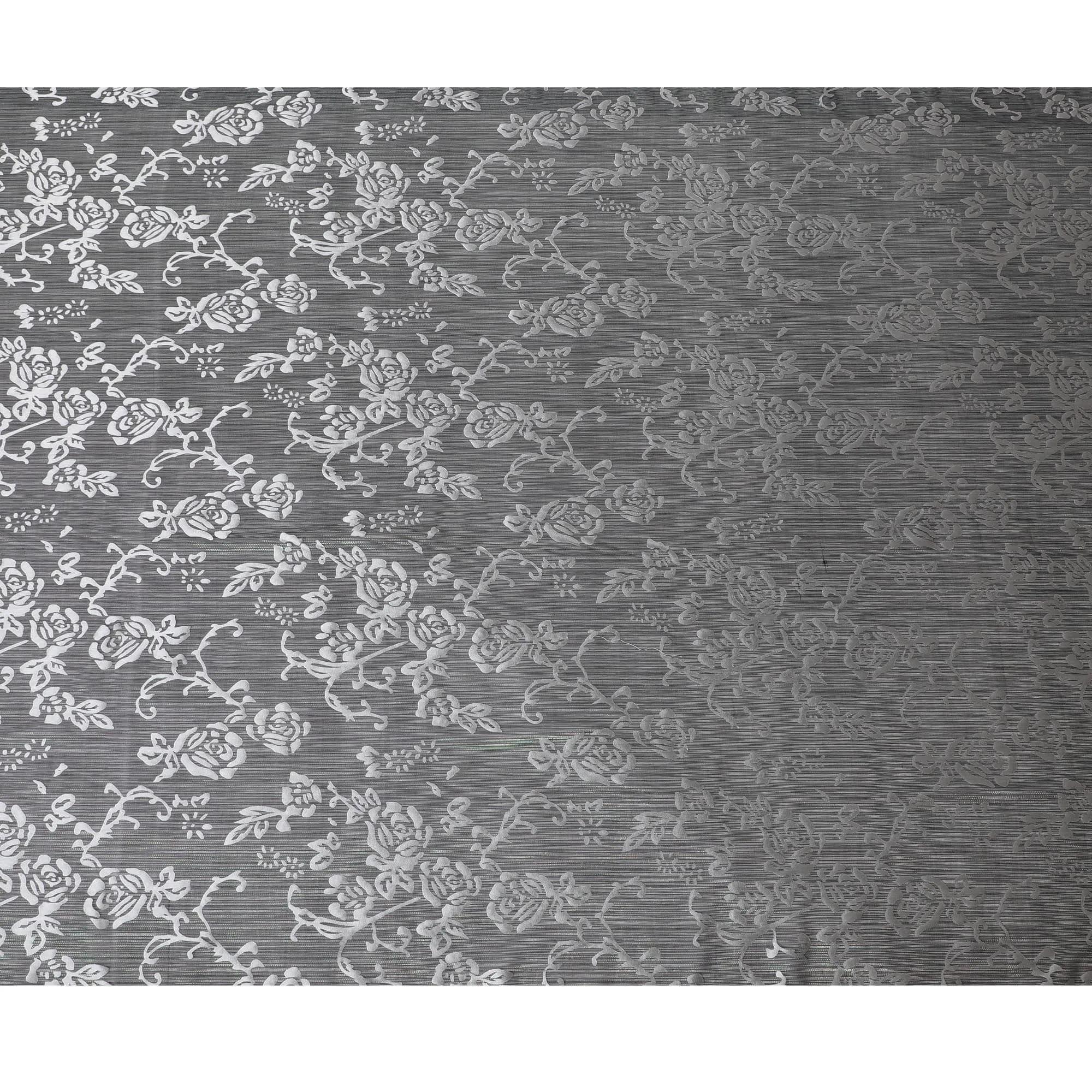 Black Premim pure silk chiffon fabric with silver jacquard in floral design-D15332