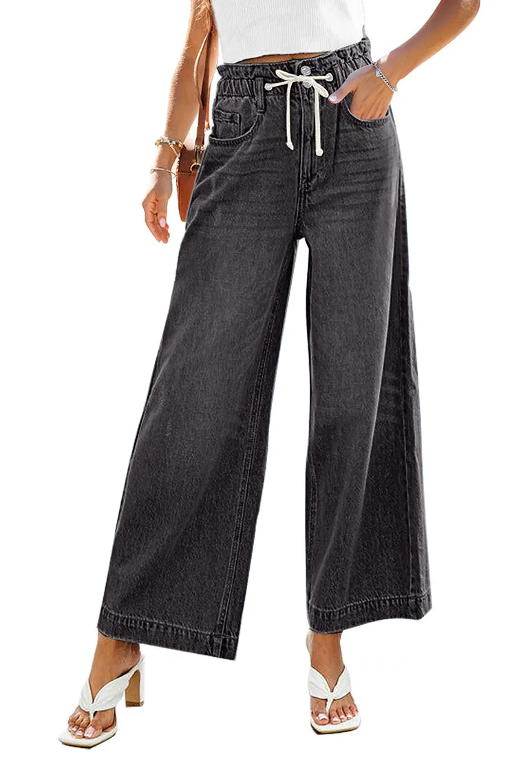 Black Women's High Waisted Straight Leg Wide Leg Y2K Jeans Pants