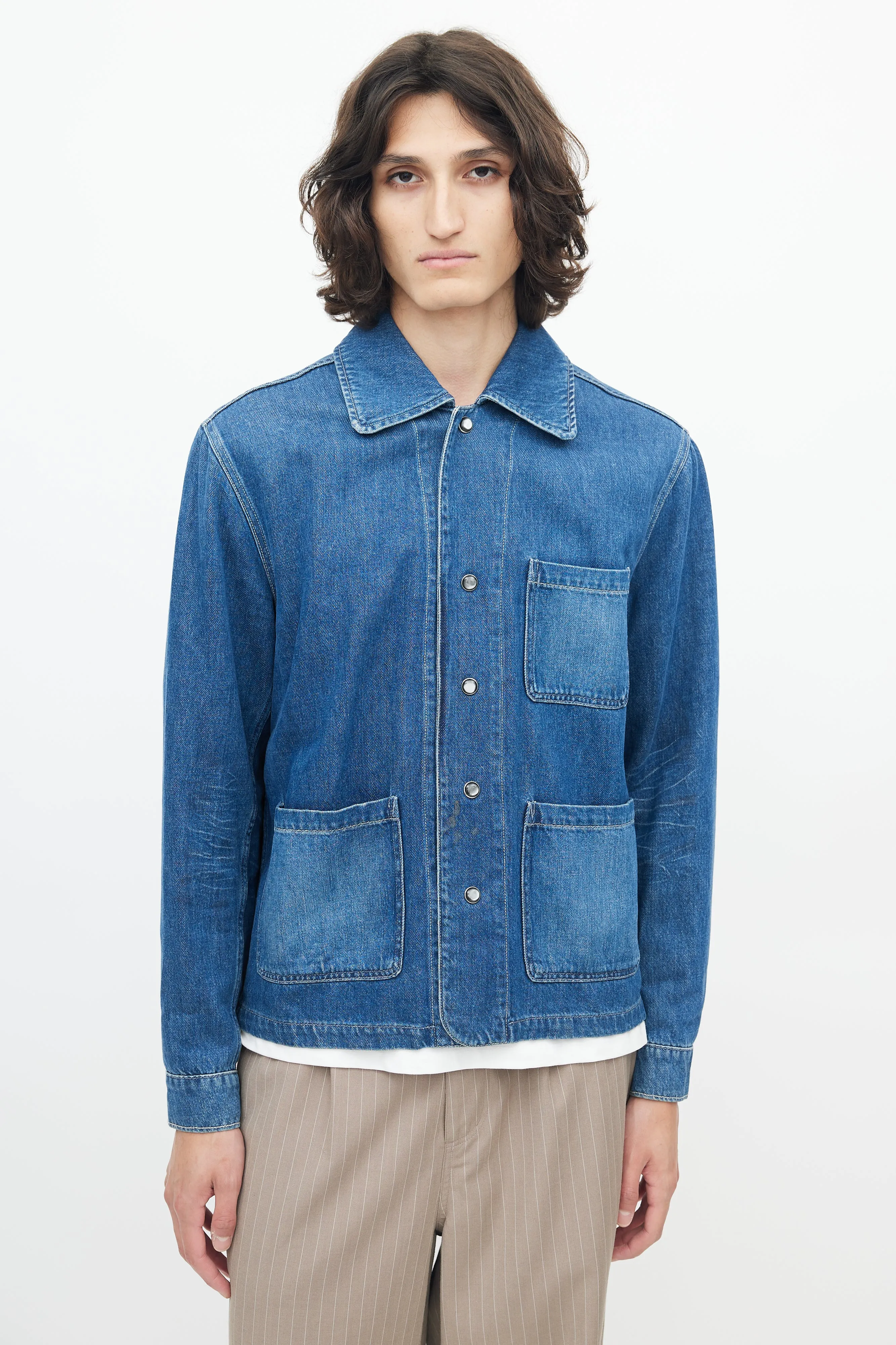 Blue Denim Snap Button Shirt Jacket