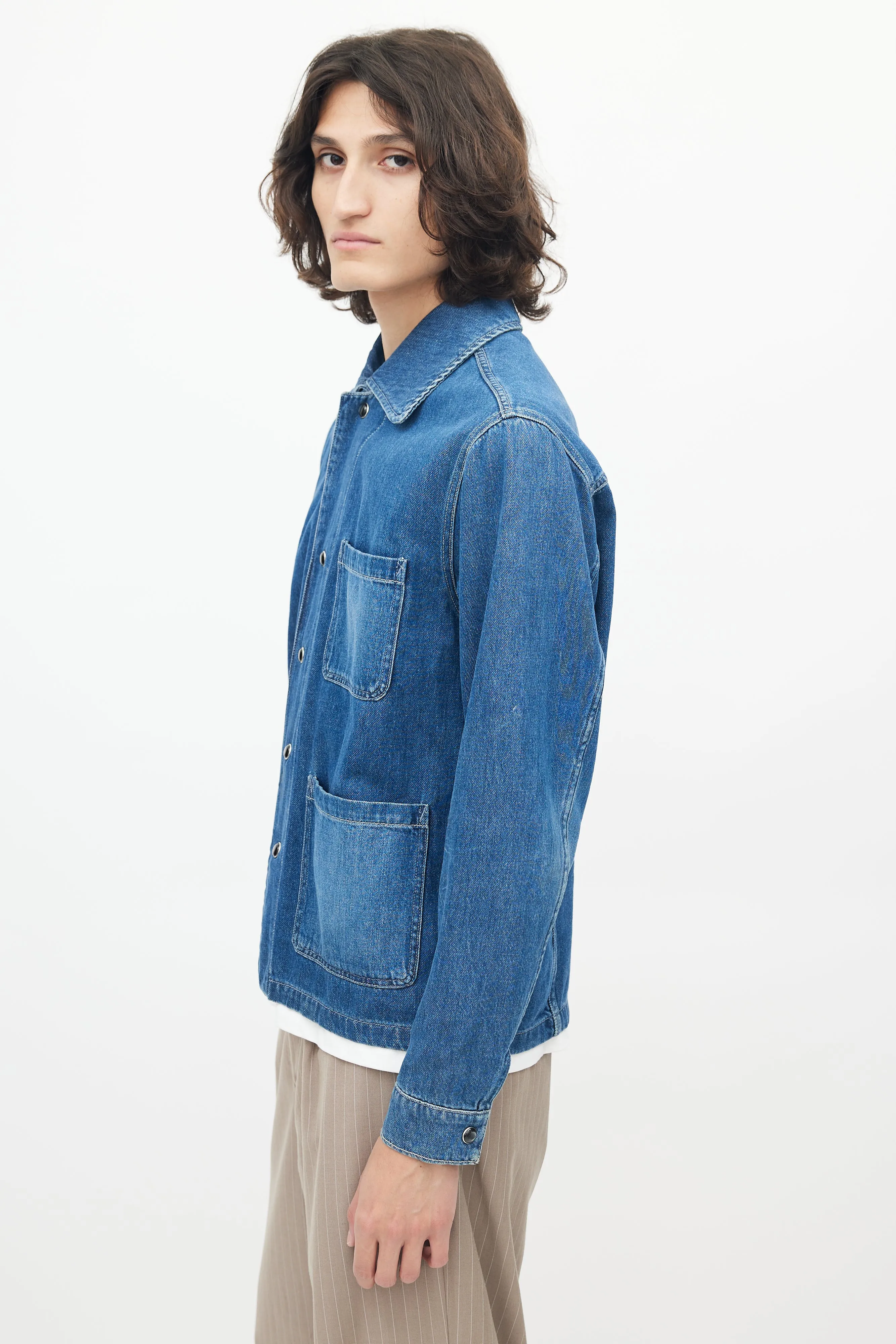 Blue Denim Snap Button Shirt Jacket