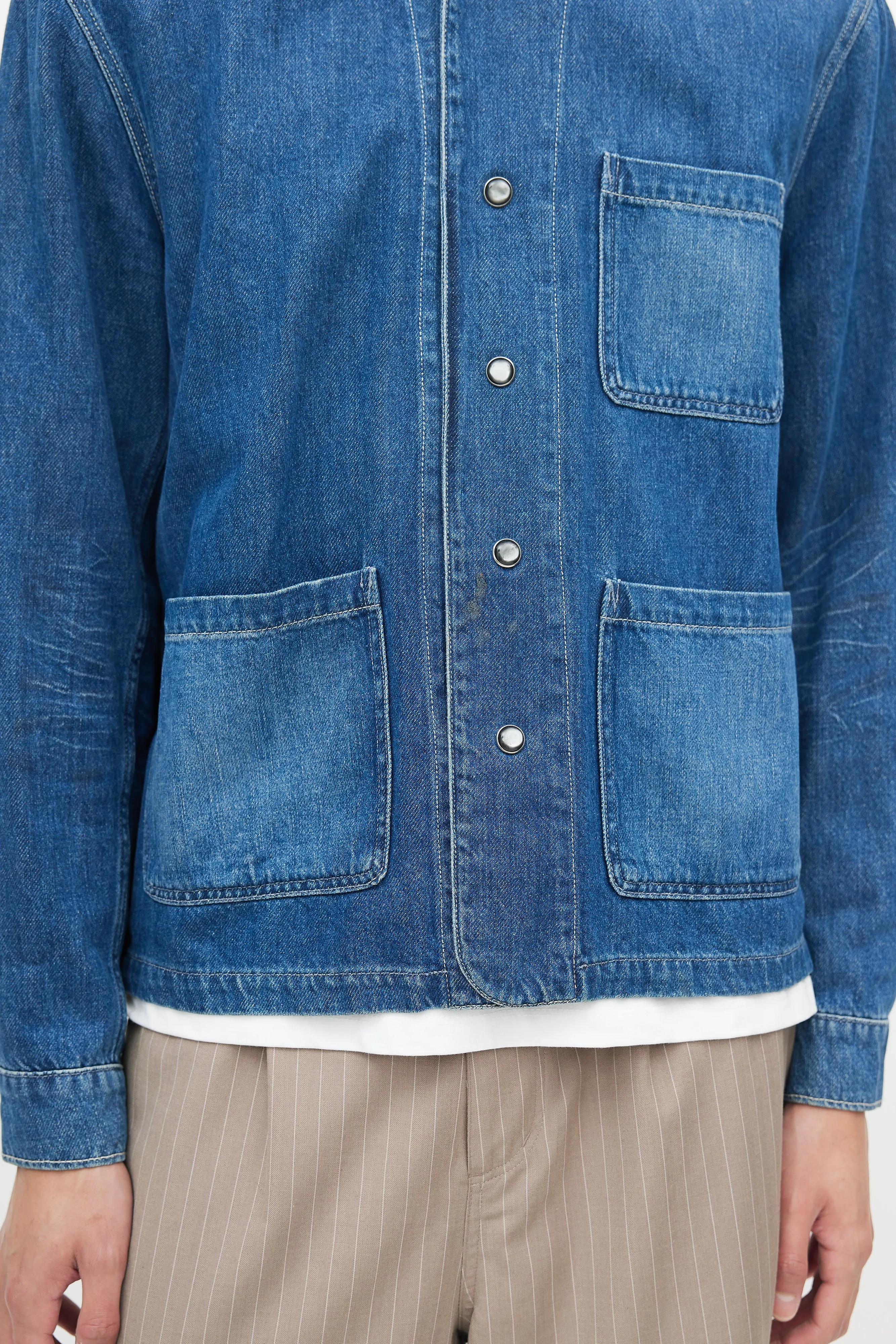 Blue Denim Snap Button Shirt Jacket