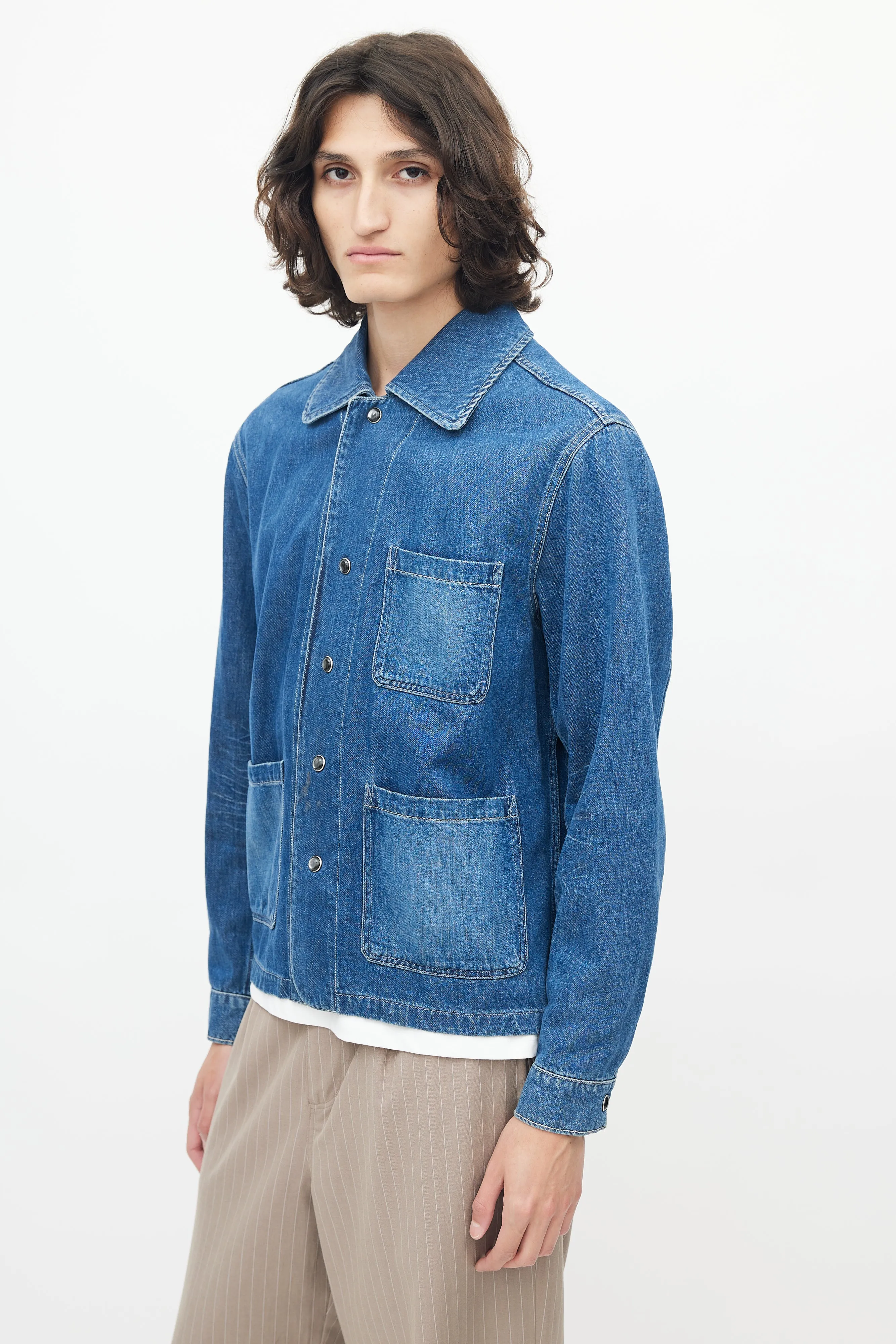 Blue Denim Snap Button Shirt Jacket