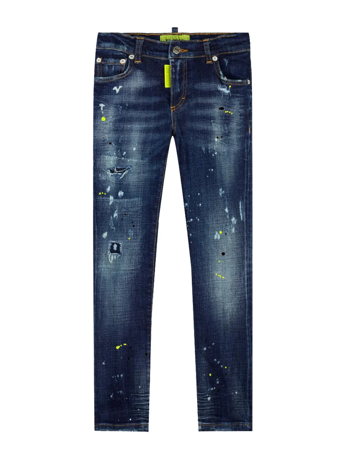 Blue Distressed Neon Yellow Jeans | DENIM