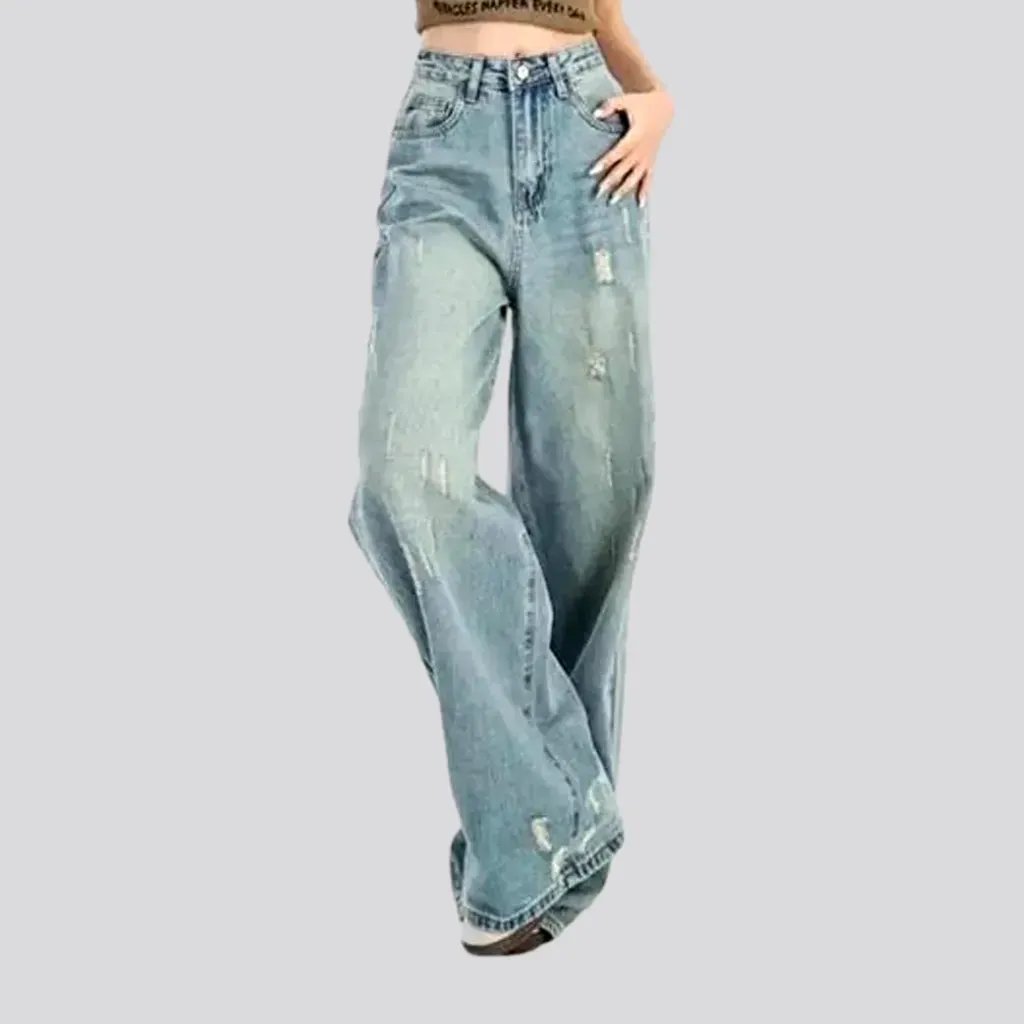 Boho style sanded jeans for ladies