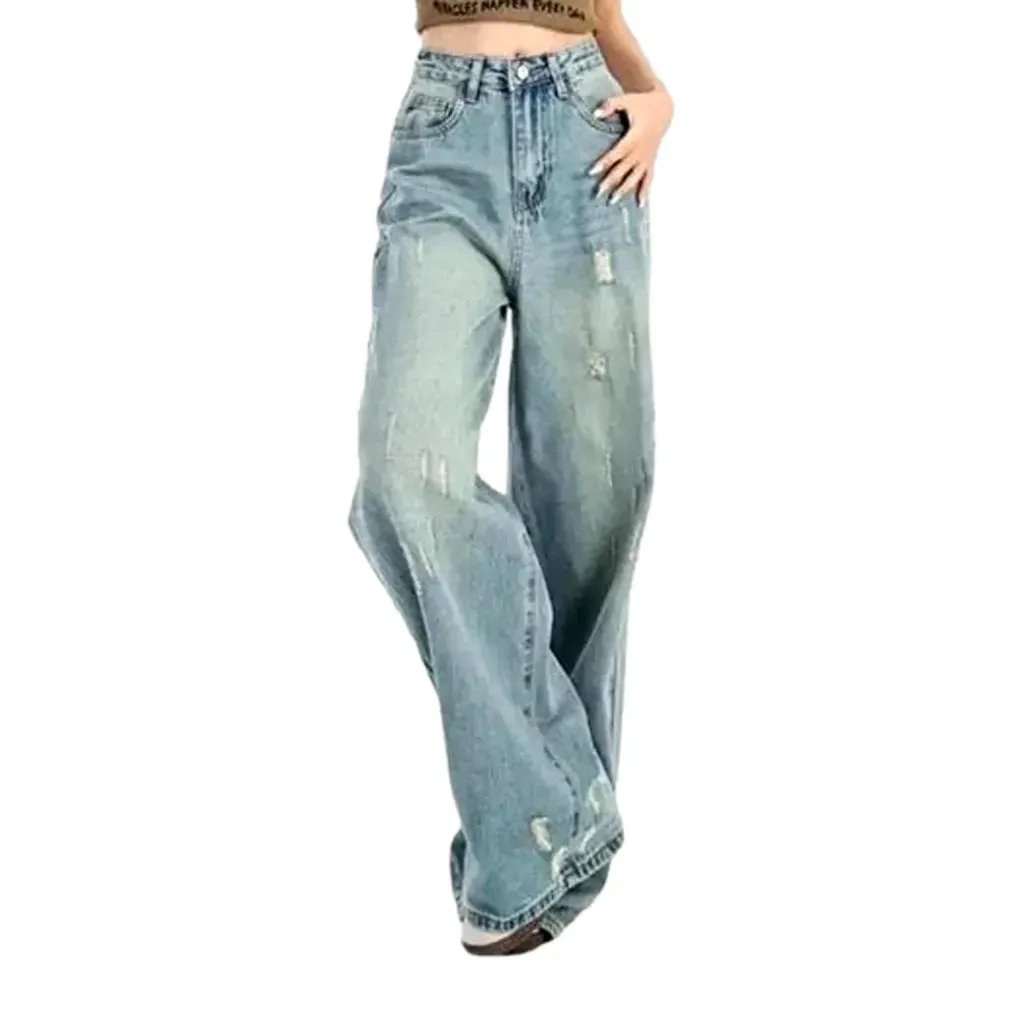 Boho style sanded jeans for ladies