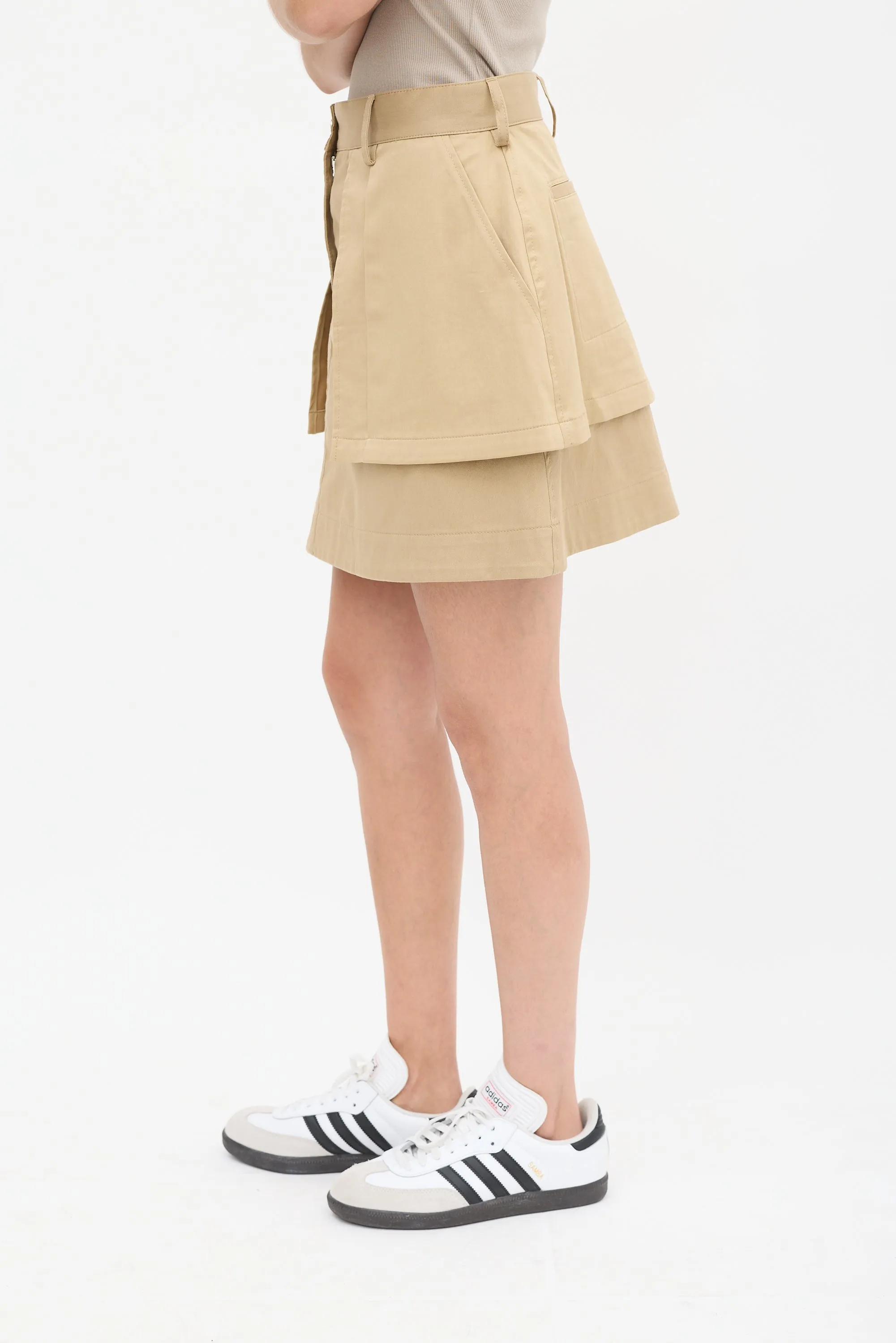 Brown Cotton Layered Mini Skirt