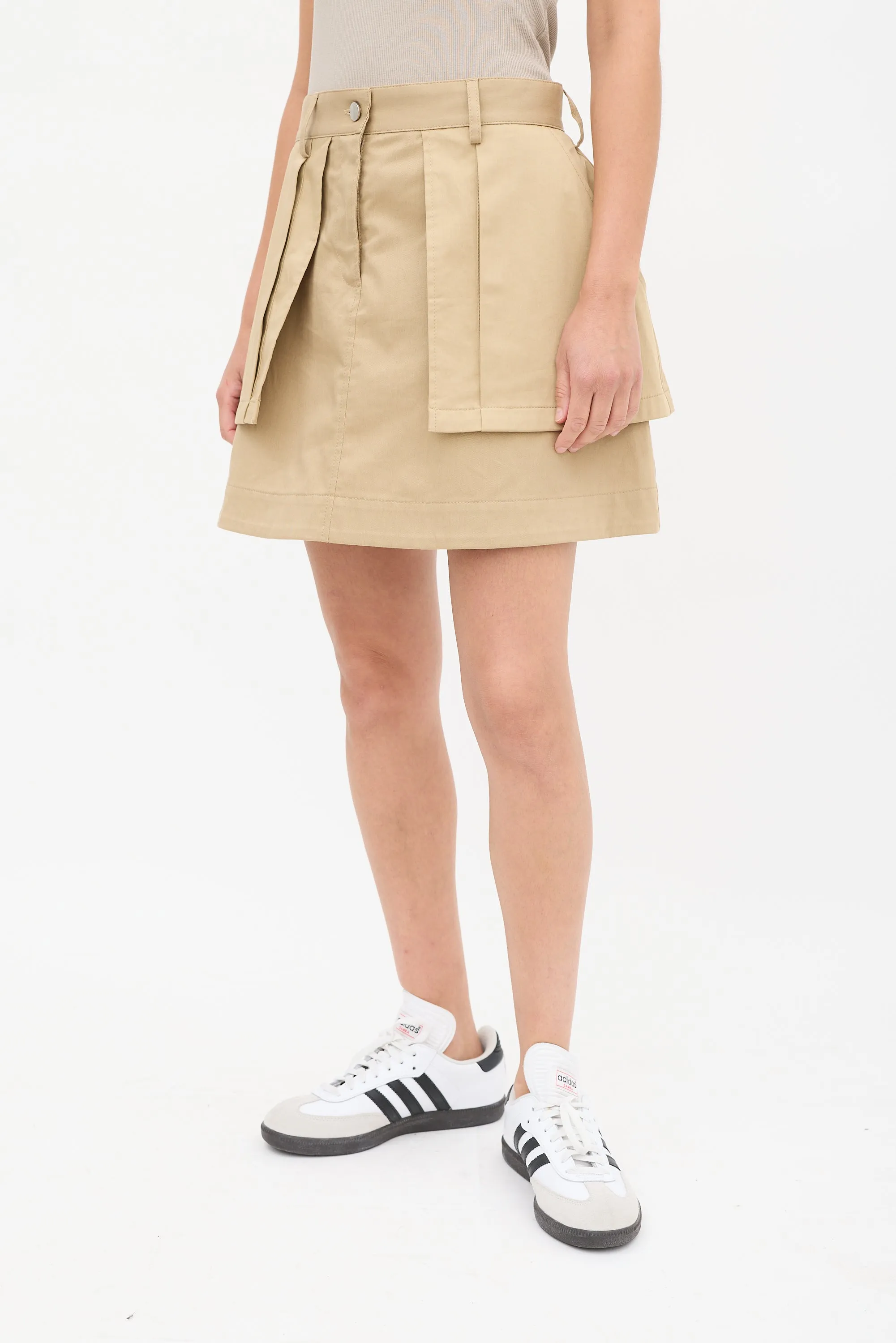 Brown Cotton Layered Mini Skirt