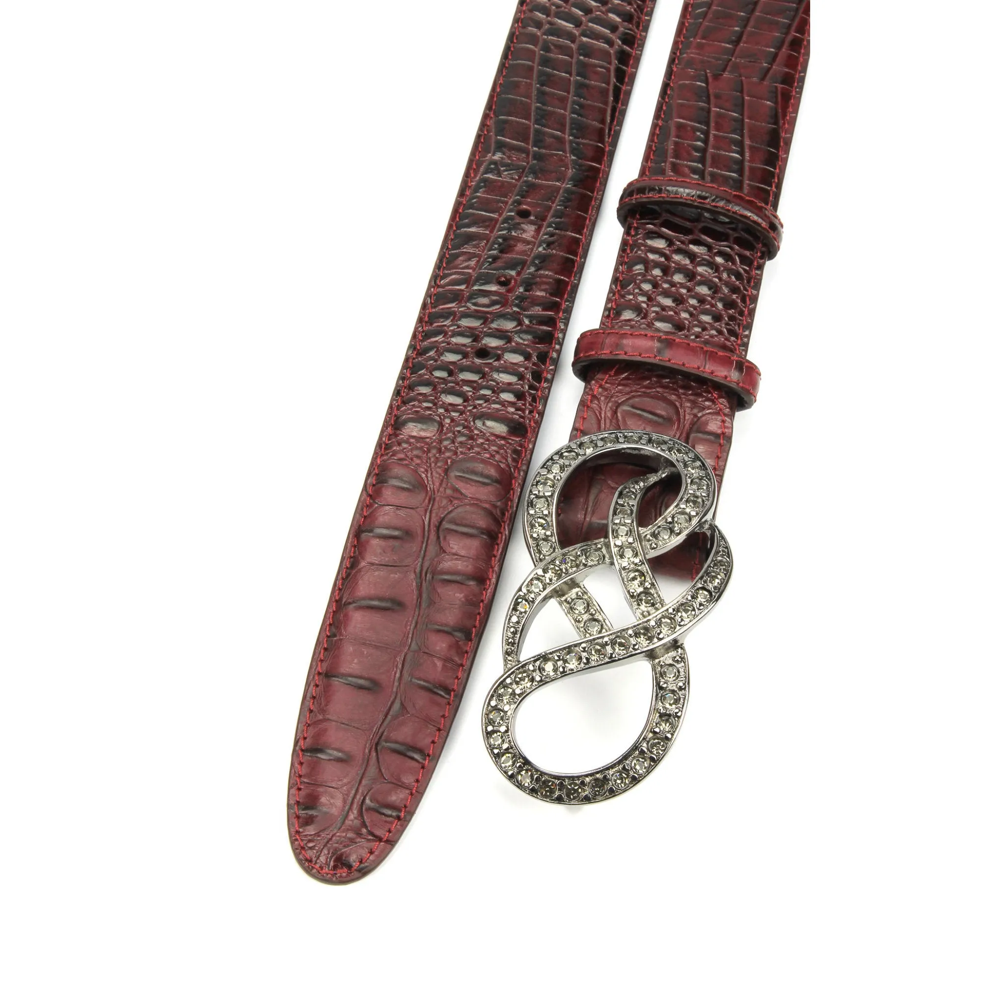 Burgundy Caiman Effect Crystal Bow Belt