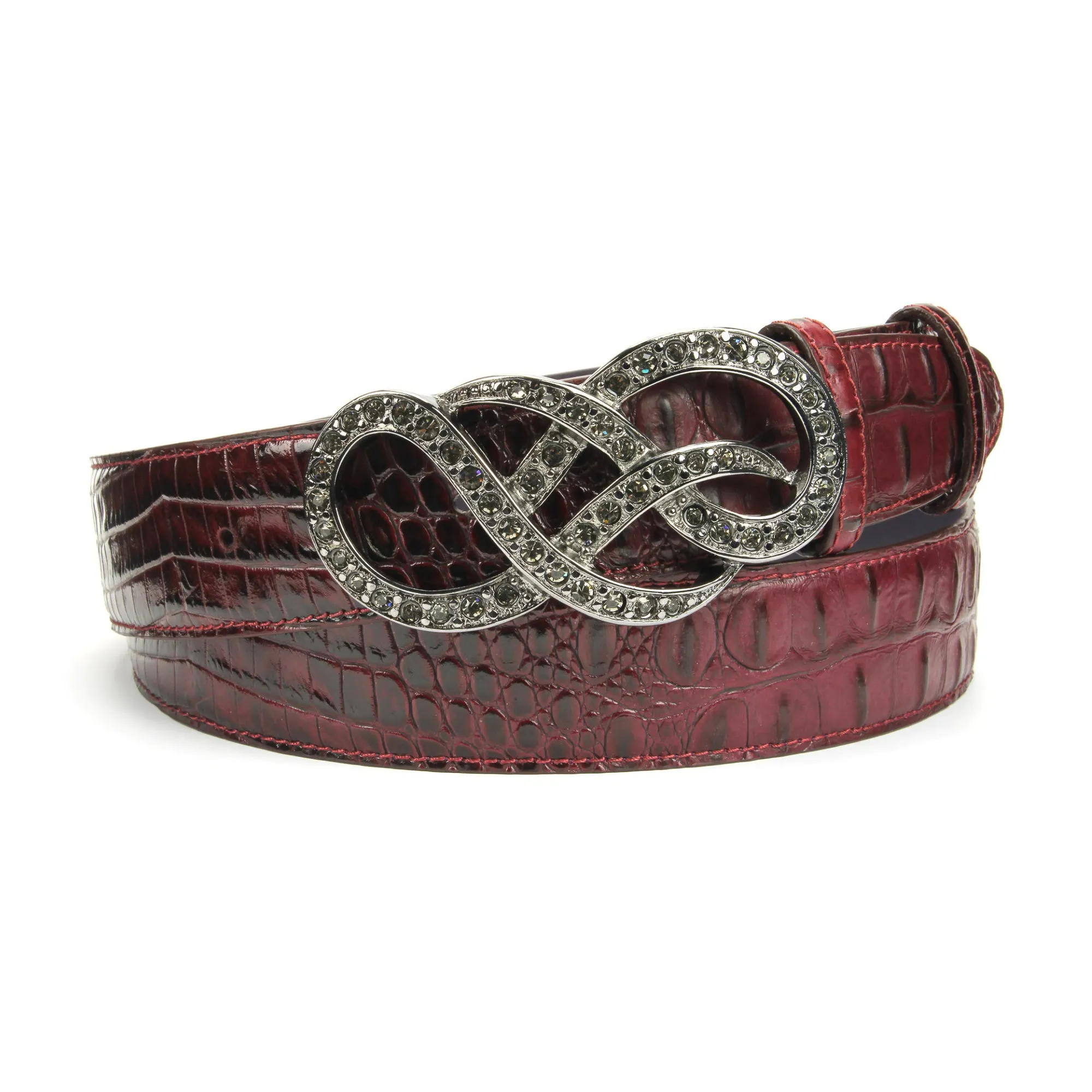 Burgundy Caiman Effect Crystal Bow Belt