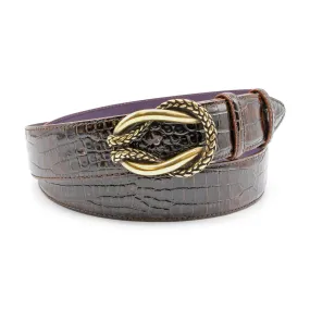 Café Brush Off Effect Mock Croc Reef Knot Belt