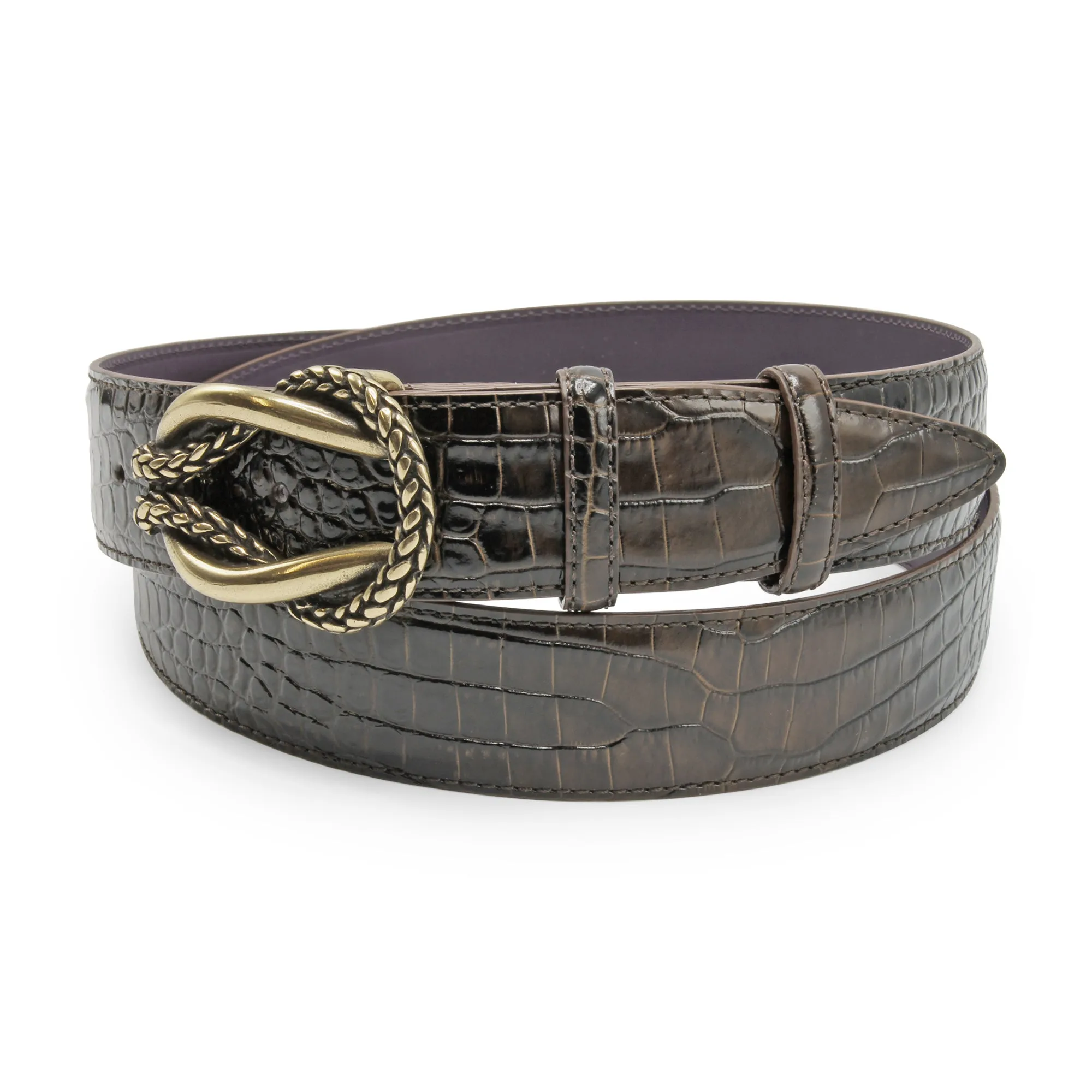 Café Brush Off Effect Mock Croc Reef Knot Belt