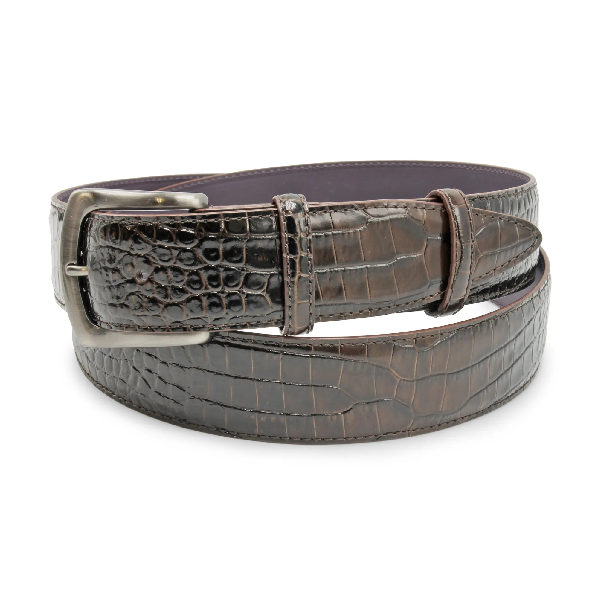 Café Brush Off Effect Mock Croc Satin Gunmetal Belt