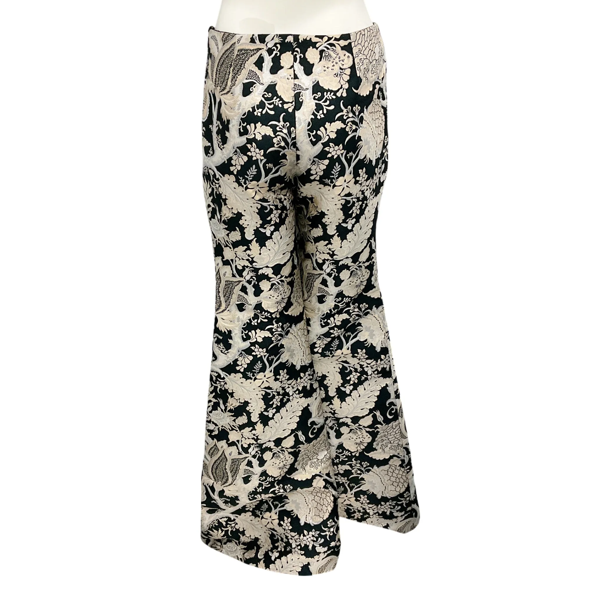 Carolina Herrera Ivory / Black / Silver Metallic Wide Leg Jacquard Pants