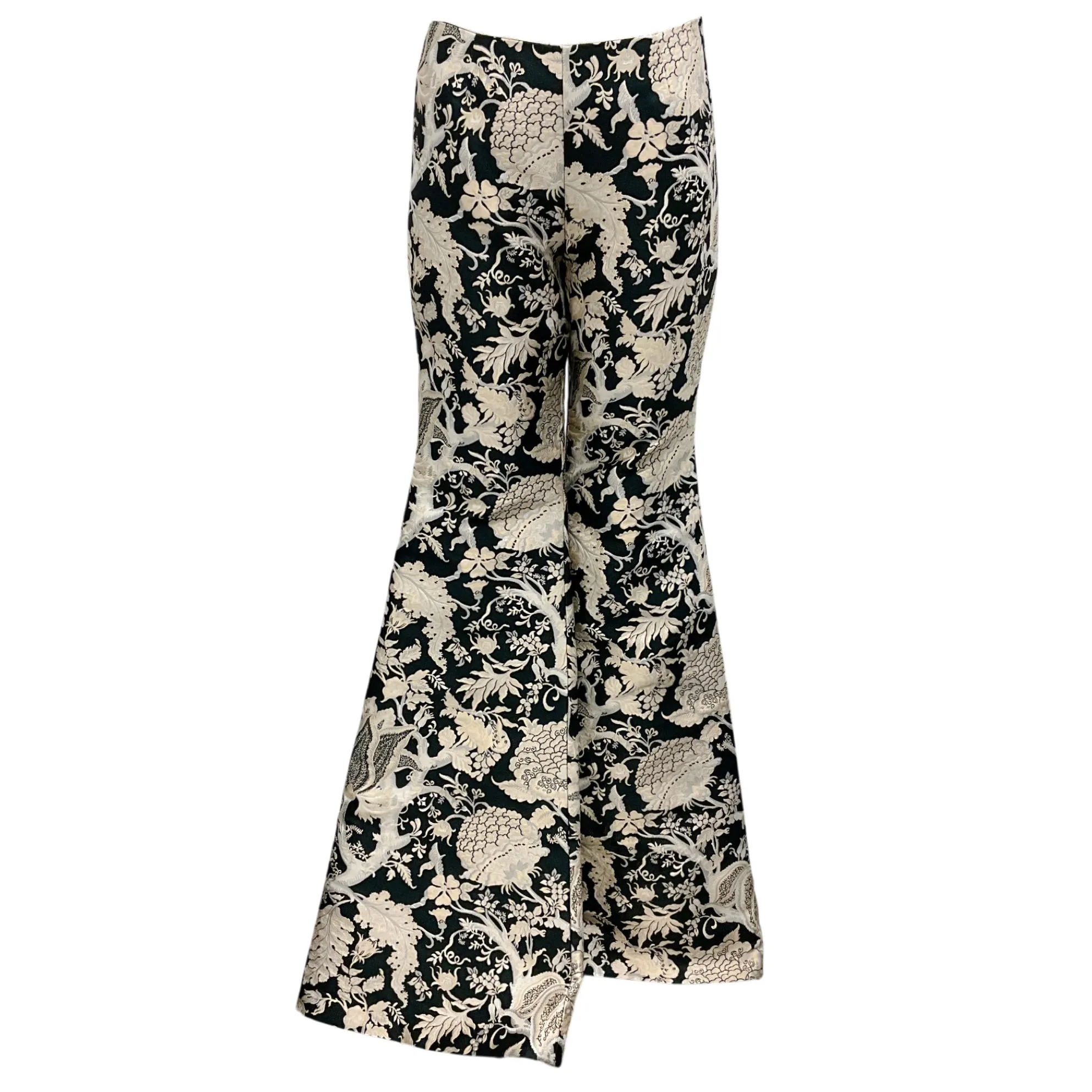 Carolina Herrera Ivory / Black / Silver Metallic Wide Leg Jacquard Pants