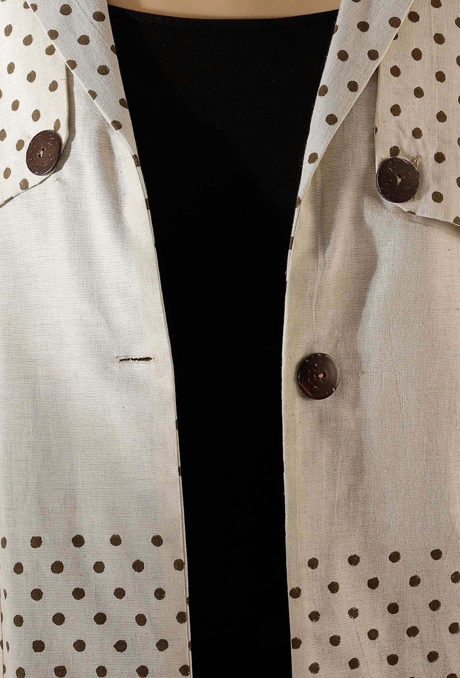 Caroline Polka Dot Off White Pure Woven Cotton Trench Coat