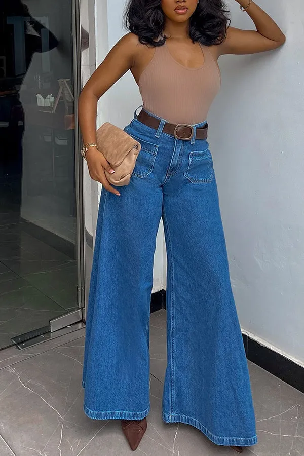 Casual Classic Solid Wide Leg Jeans