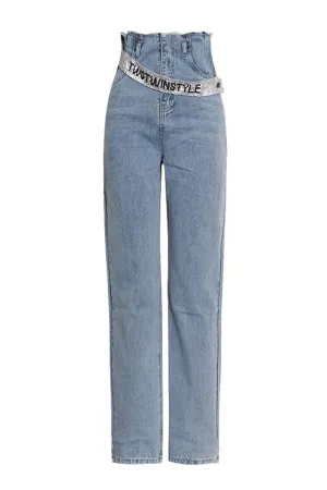 Casual Letter Graphic High Waist Jeans