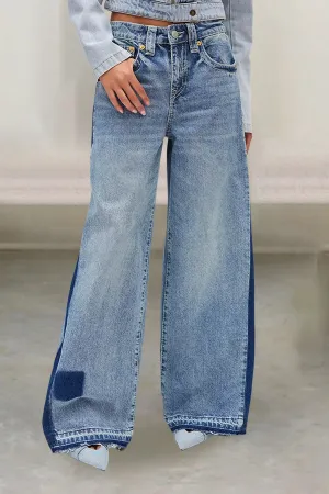 Casual Raw Trim Colorblock Wide Leg Jean