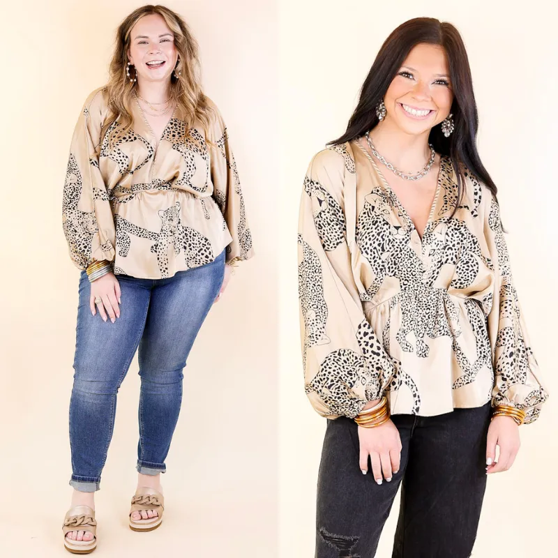 Central Ave Sweetness Leopard Print Peplum Top in Tan