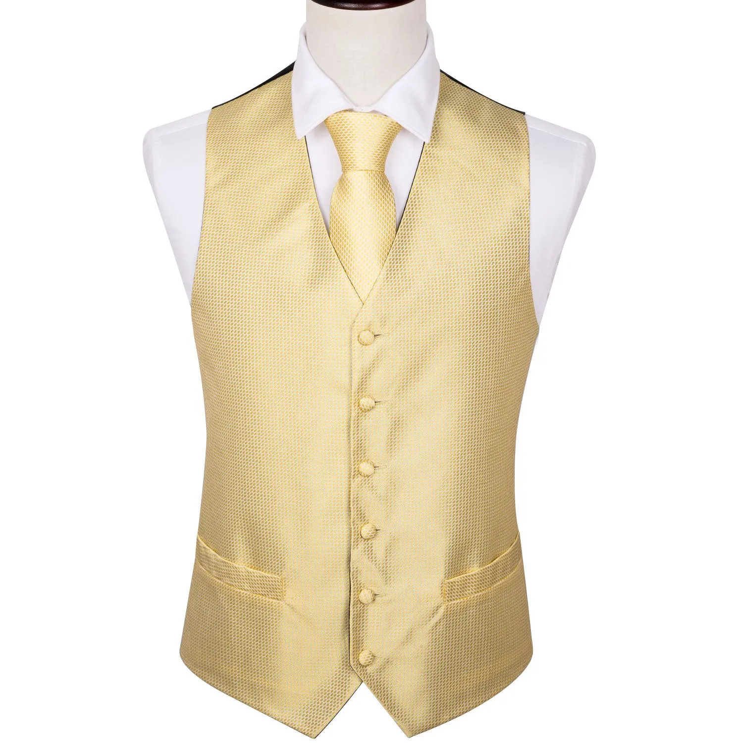 Champagne Solid Silk Men's Vest Tie Hanky Cufflinks Set Waistcoat Suit Set