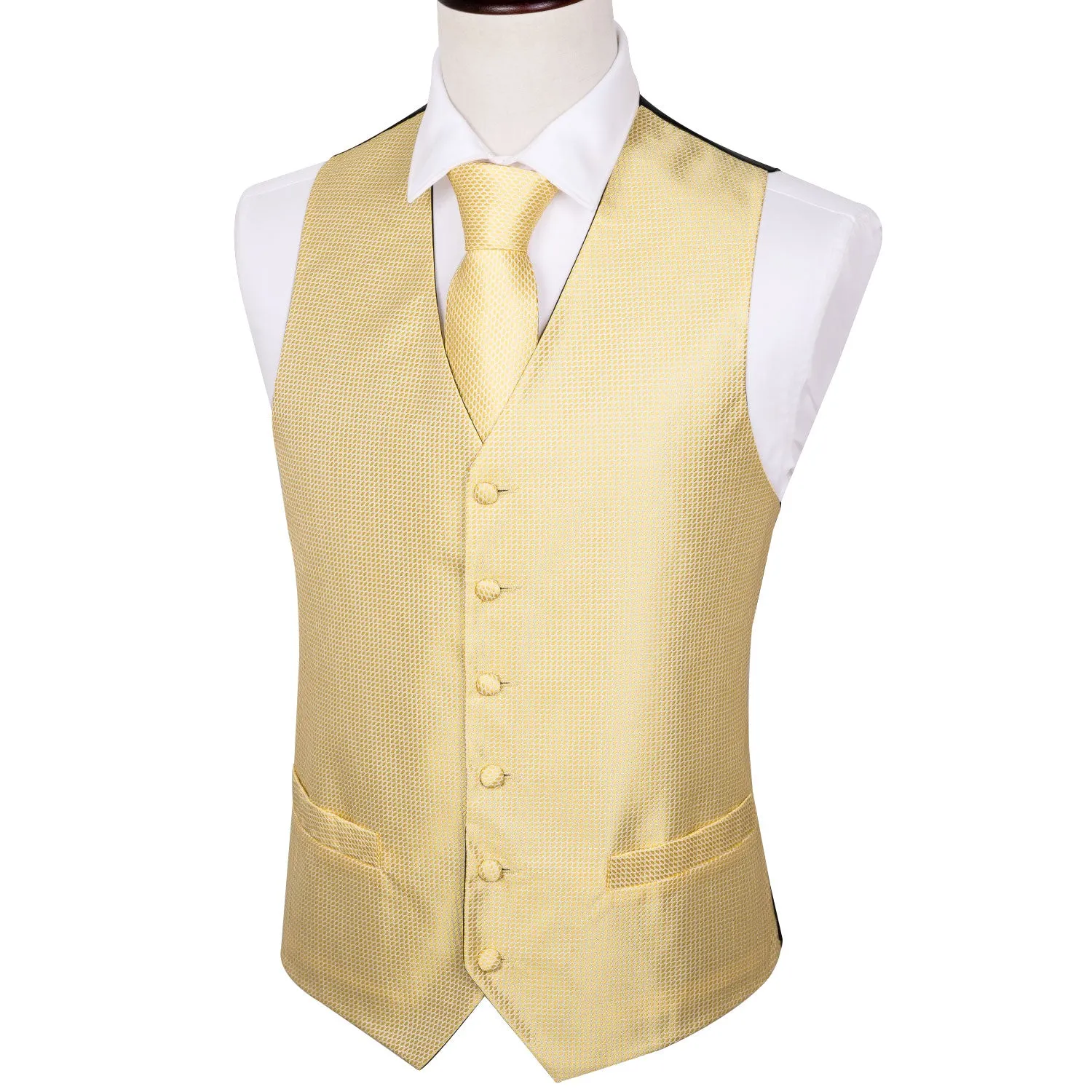 Champagne Solid Silk Men's Vest Tie Hanky Cufflinks Set Waistcoat Suit Set