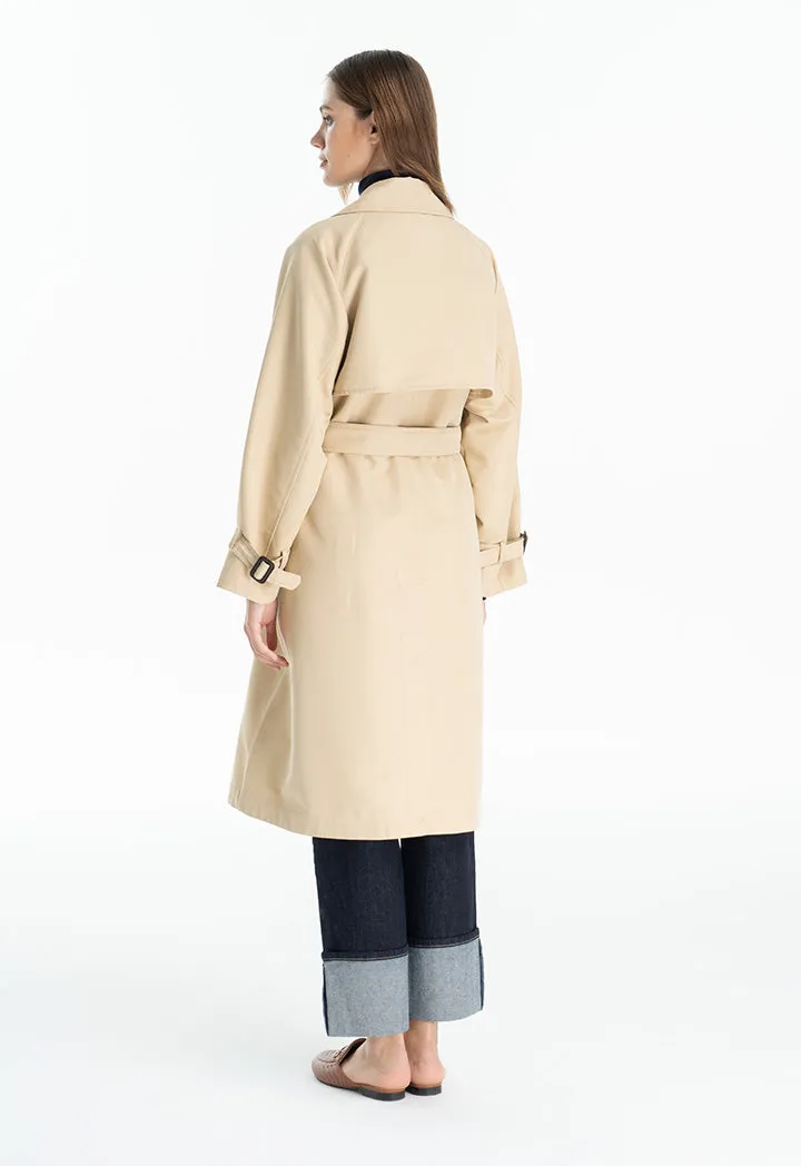 Choice Double Breasted Midi Coat Beige