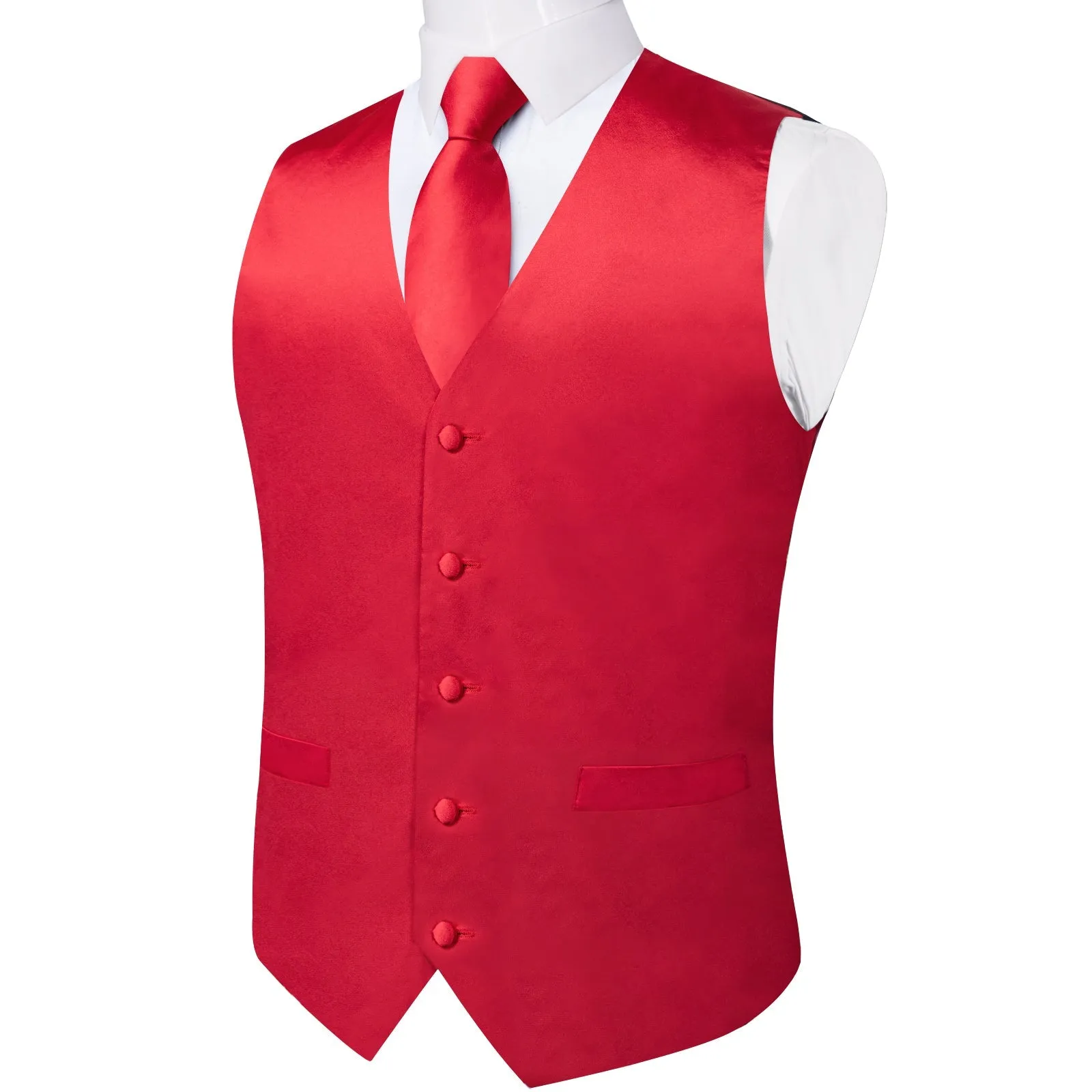 Classic Red Solid Satin Men's Vest Tie Set