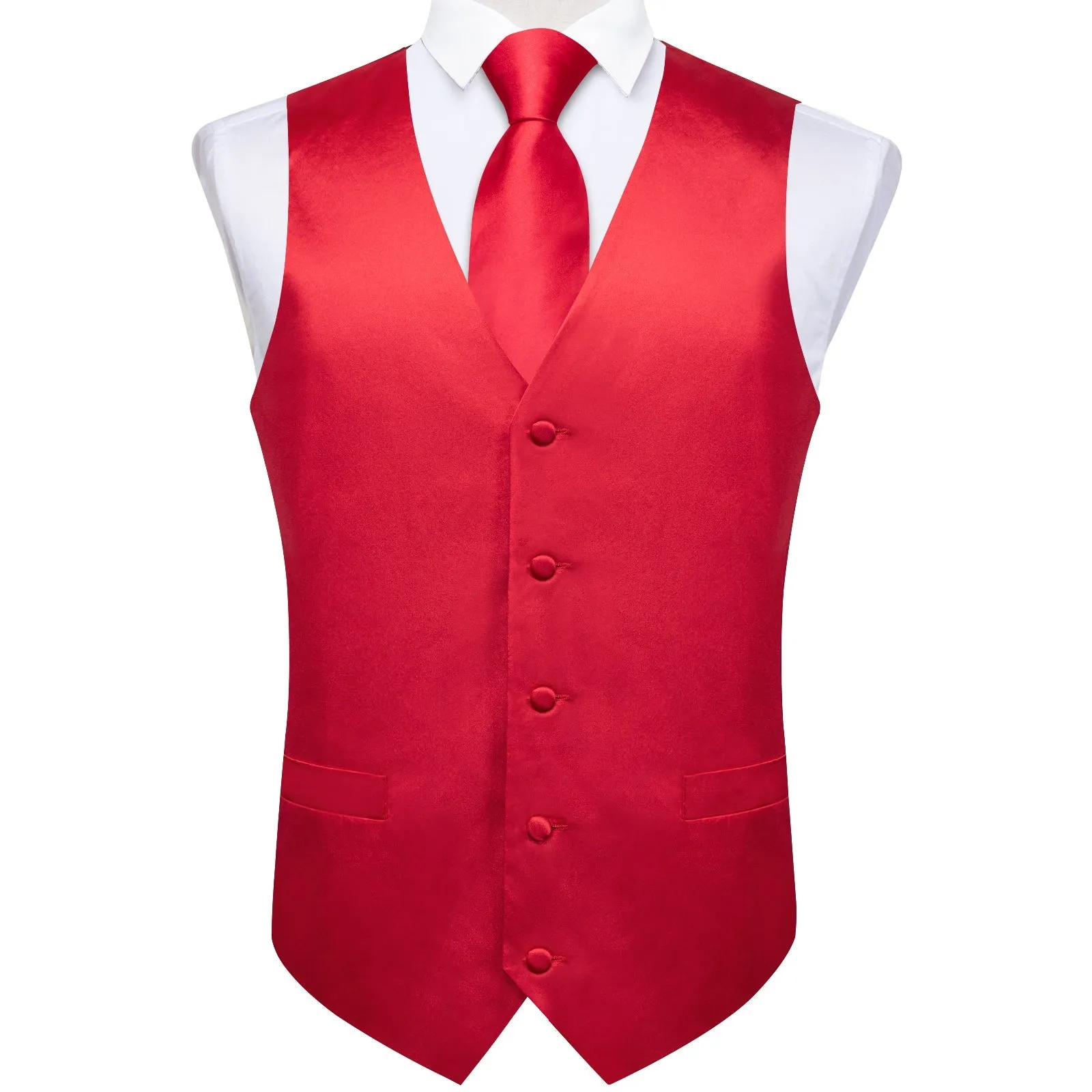 Classic Red Solid Satin Men's Vest Tie Set