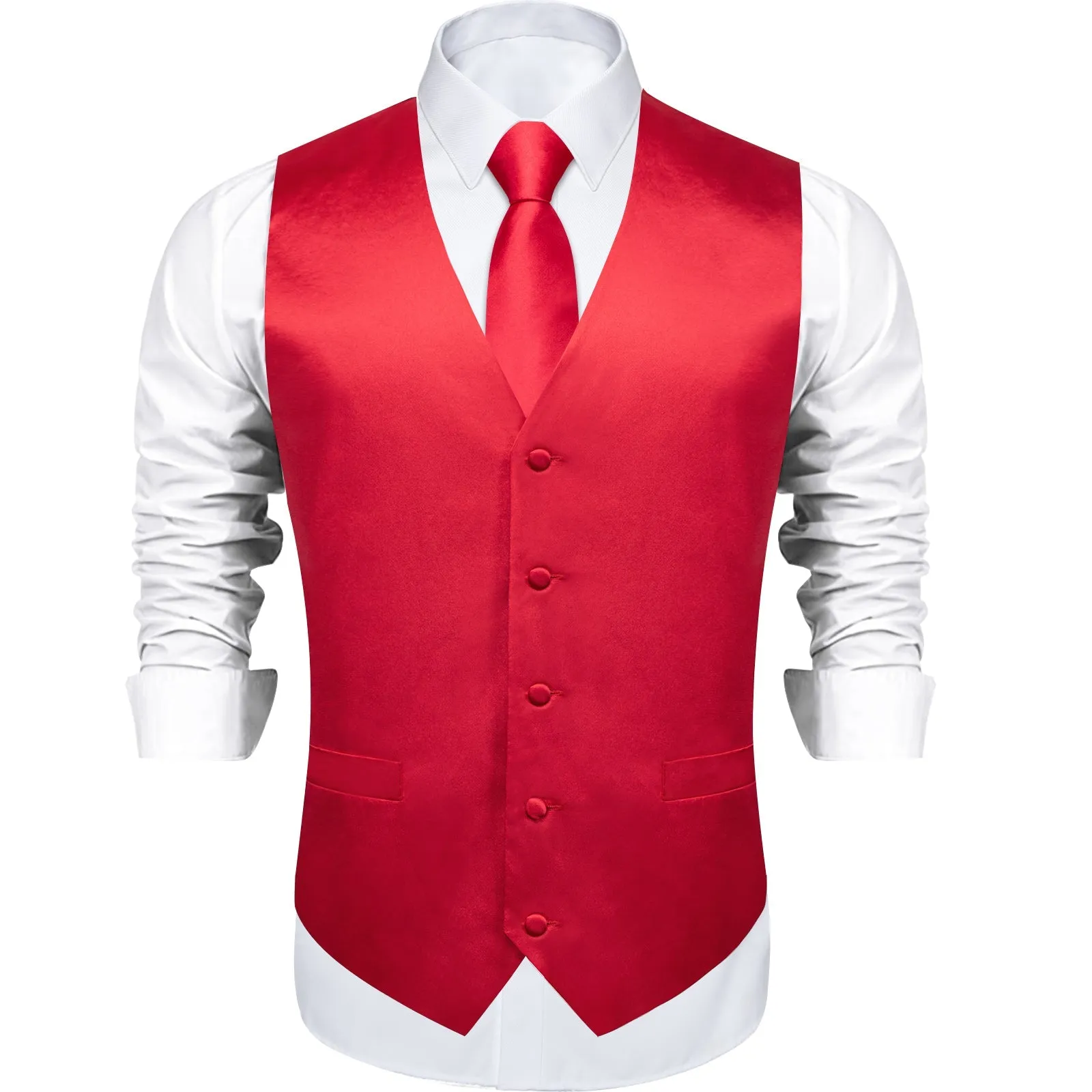 Classic Red Solid Satin Men's Vest Tie Set