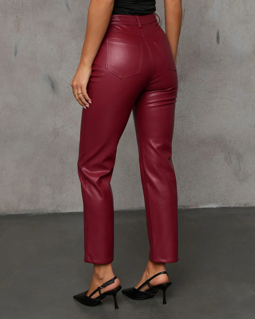 Claudette Faux Leather Pocketed High Waisted Pants