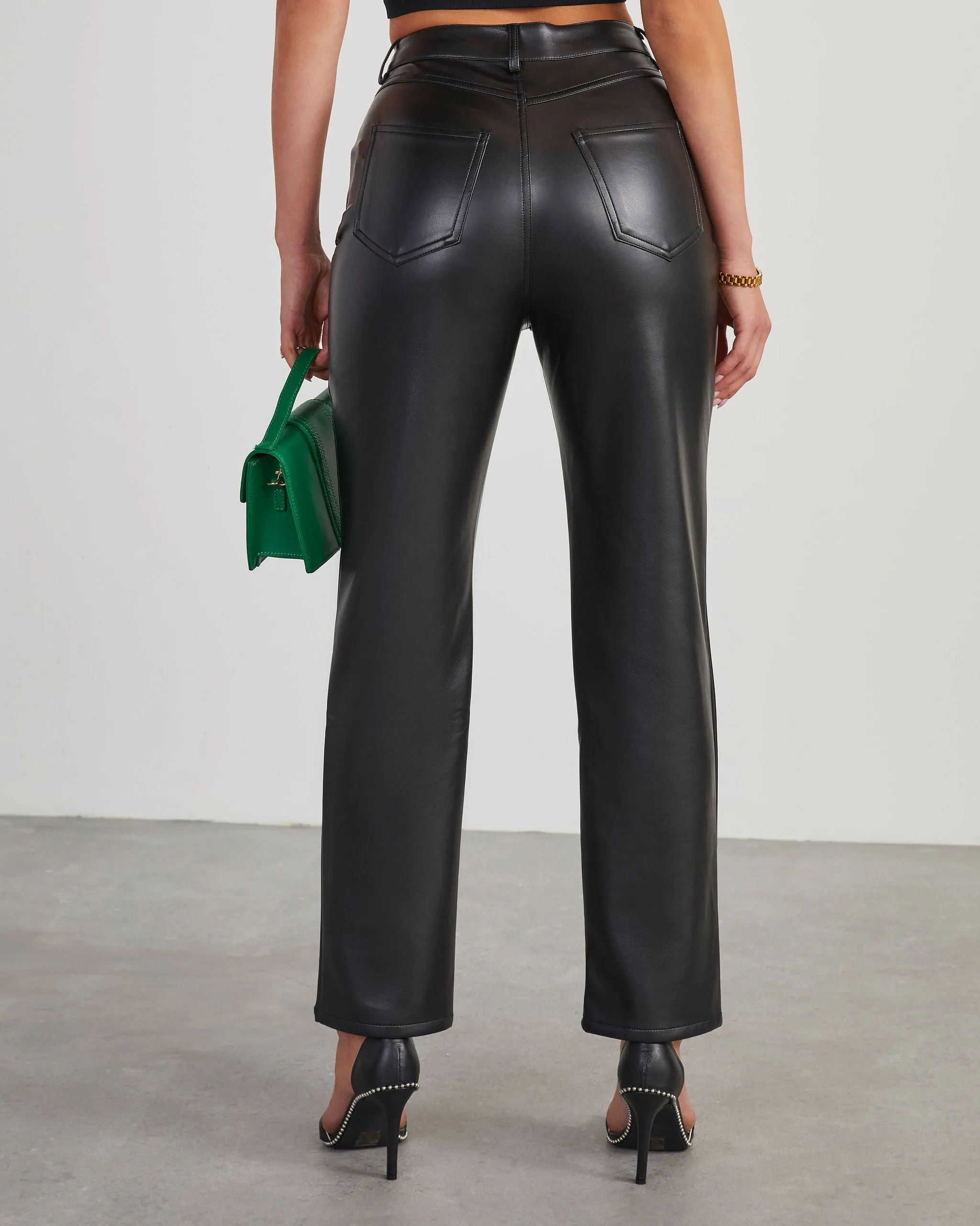 Claudette Faux Leather Pocketed High Waisted Pants