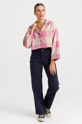 Clemmie Ballerina Pink Check Cropped Coat